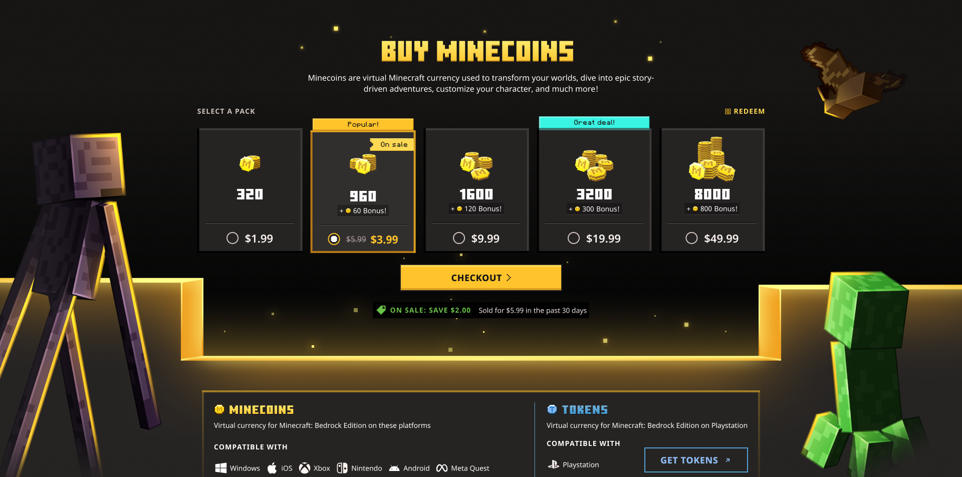 Sale selection adds price context beside the checkout action.
