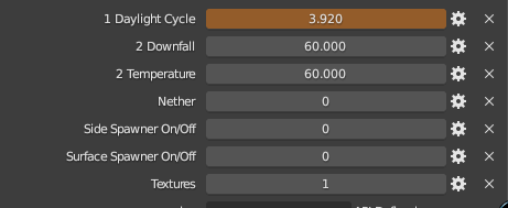 Blender controls for adjusting the Minecraft scene’s terrain, foliage, and textures.