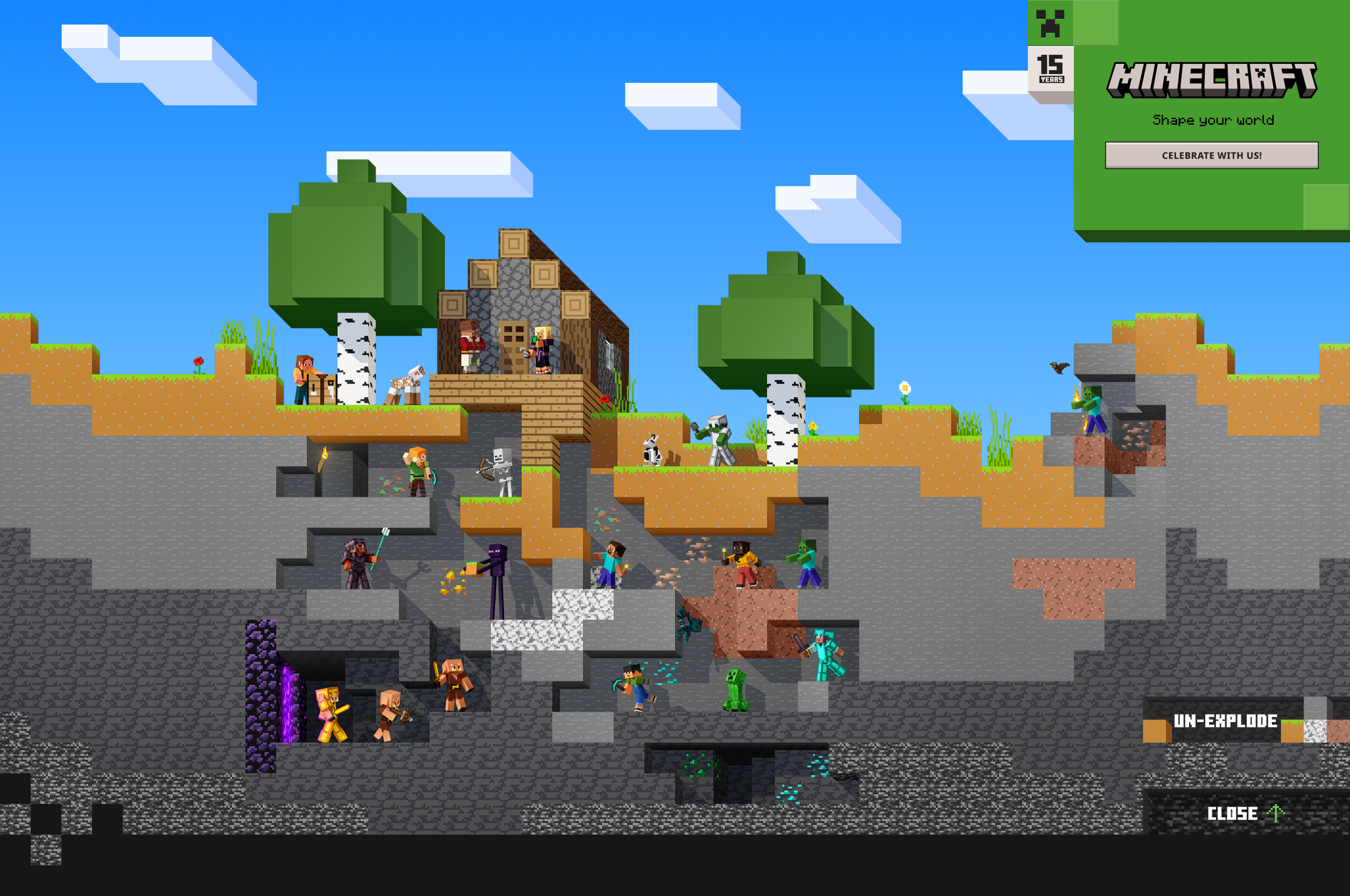 Beneath the terrain visitors find characters, mobs and treasure.