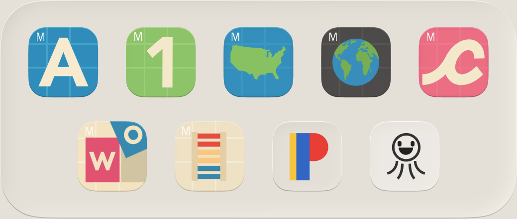 Montessorium’s family of learning app icons.