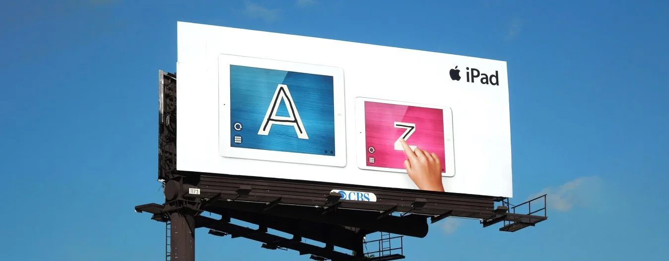 Apple iPad mini launch billboard featuring Montessorium’s Intro to Letters, 2013.