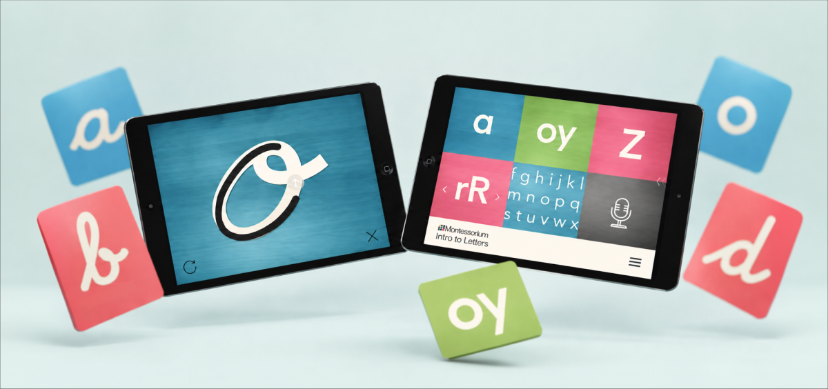 Intro to Letters and Intro to Cursive interfaces for tracing letterforms.