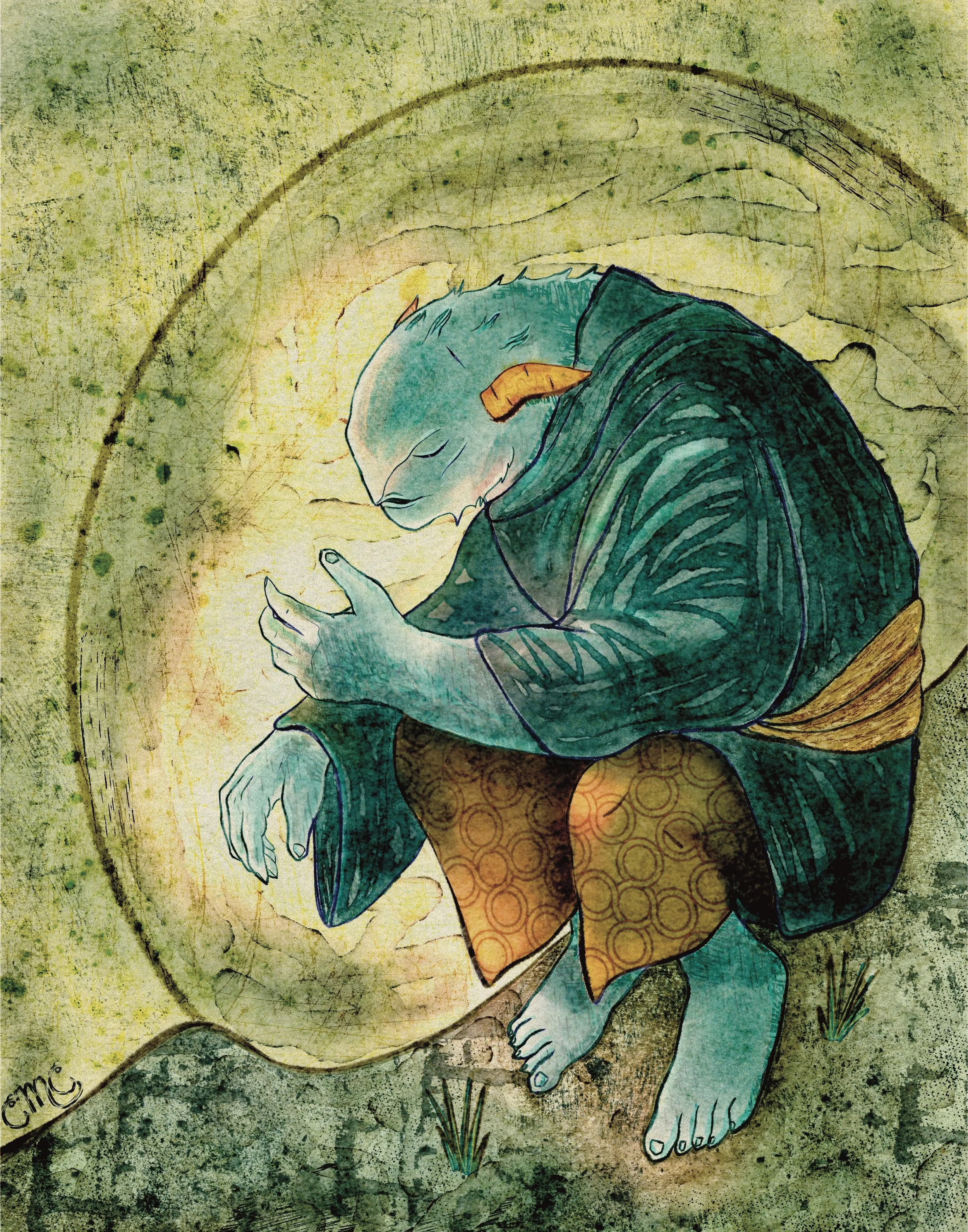 High Fantasy Troll Whispers Magic At the Mountain Monastery, cmcfineart, Sprechen