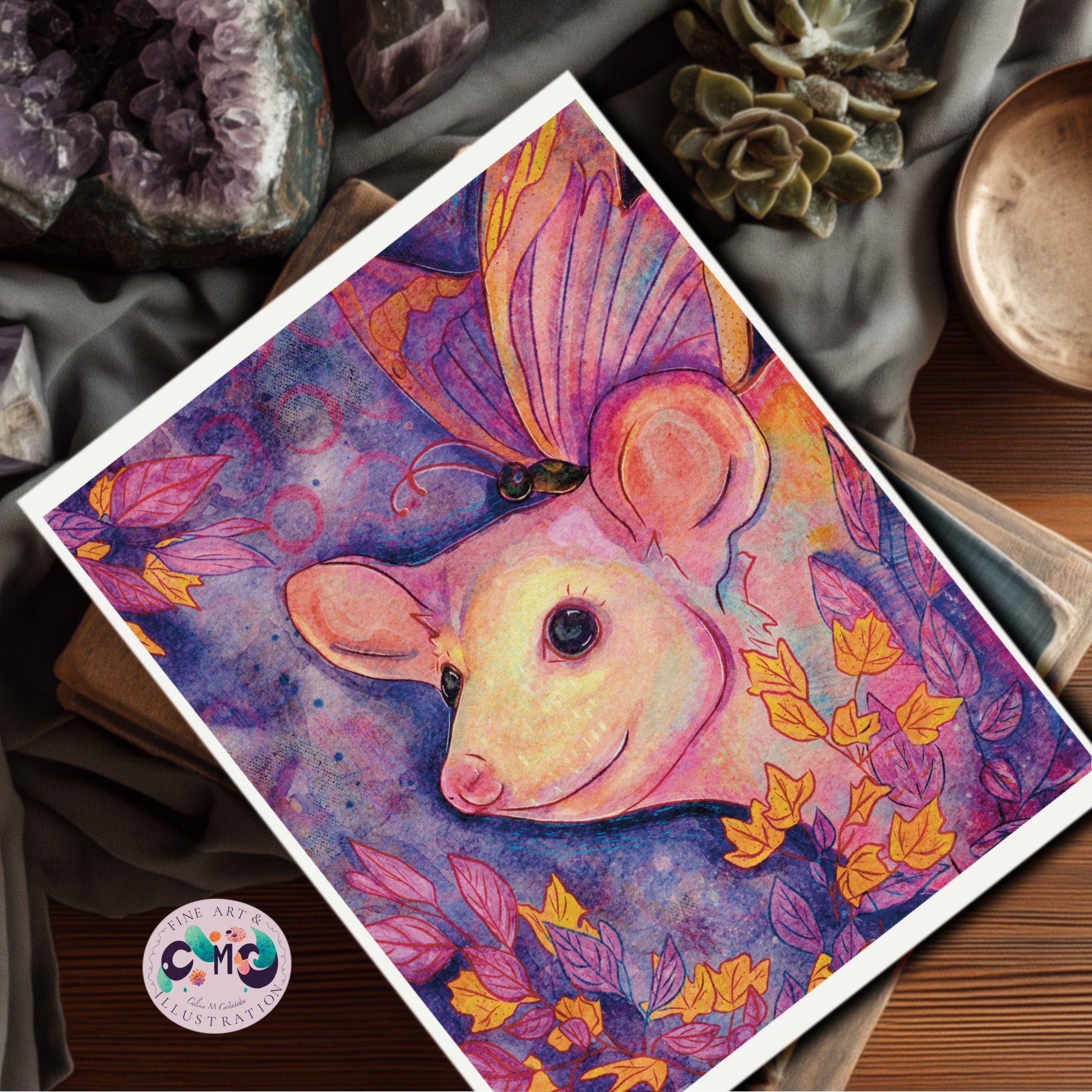 Nikita Mosswhisker - Resident Entomologist of BrambleWhisk Forest |Oil Painting & MixedMedia Poster Print (NO Frame)