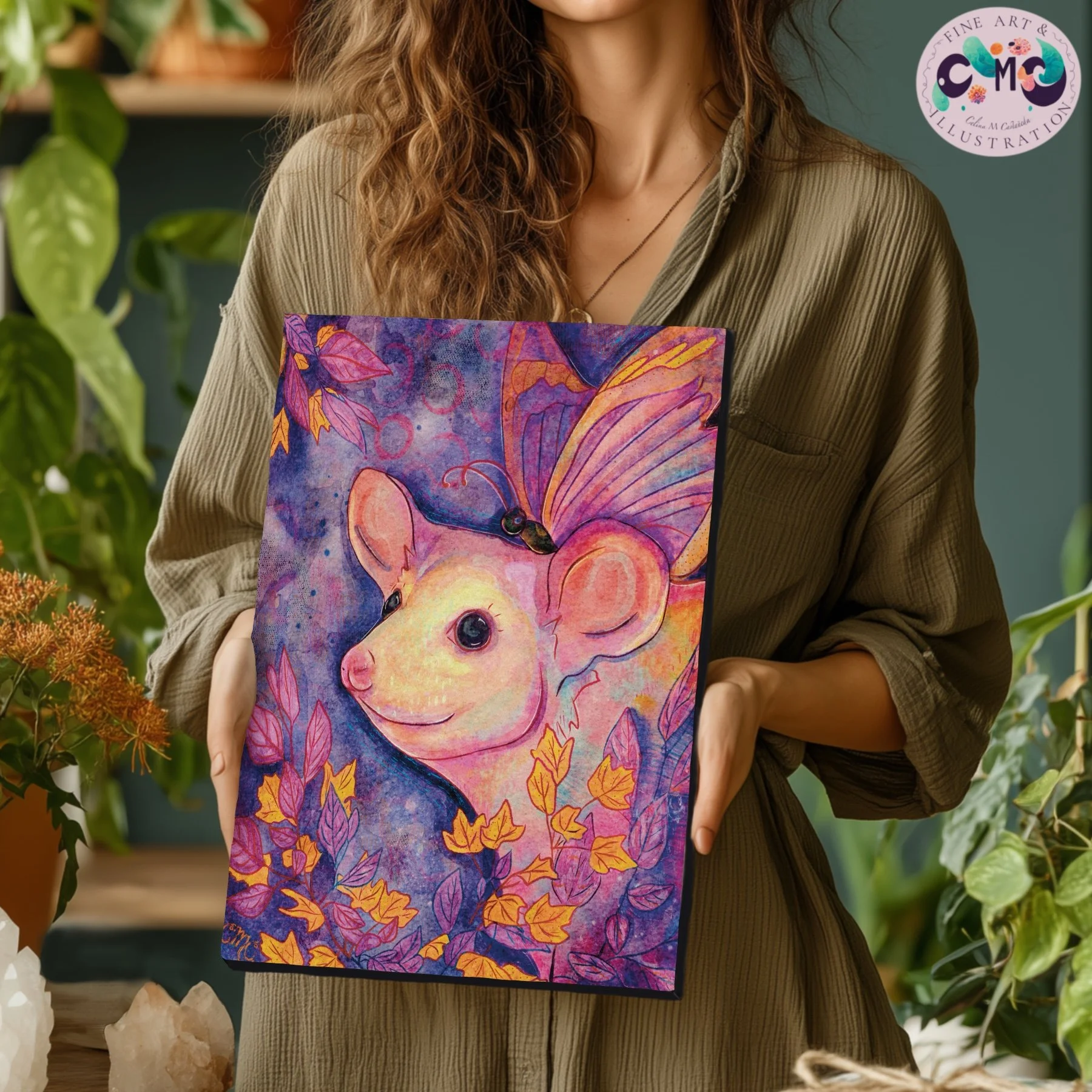 Nikita Mosswhisker - Resident Entomologist of BramblewhiskForest | Oil Painting & MixedMedia Canvas Print (NO Frame)