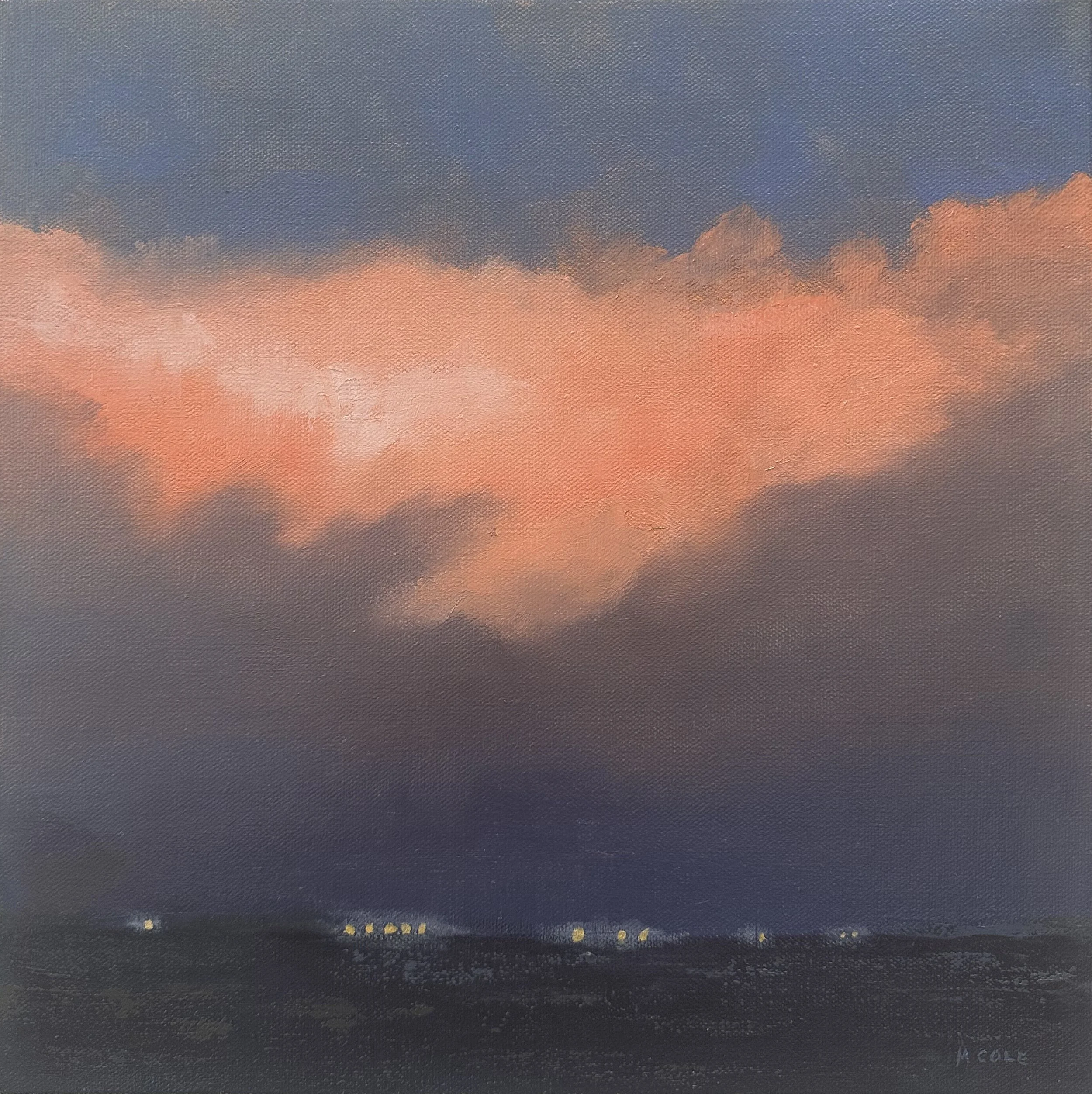 Lights Across the Bay, oil on canvas, 14 x 14 in.