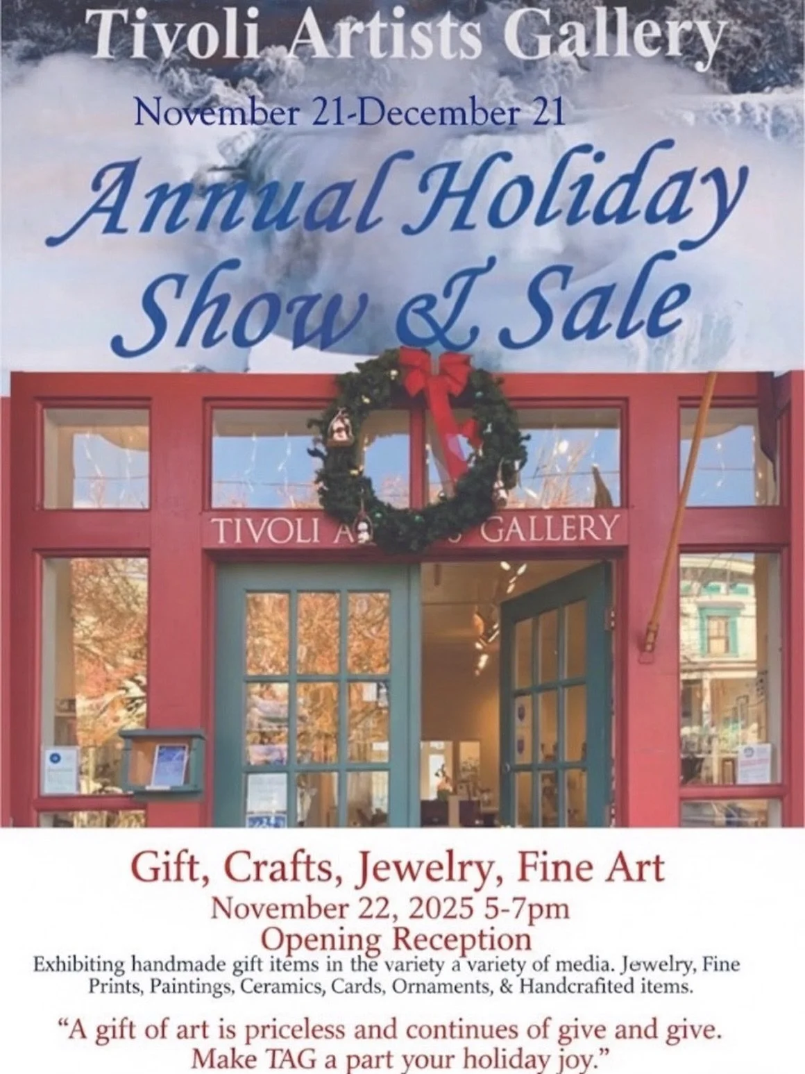 #TivoliArtistsGallery #Thanksgiving #SupportLocalArt #HudsonValleyArt #TivoliNY #HolidaySale #GiftsofArt #DutchessCounty #ShopSmall #Thankful