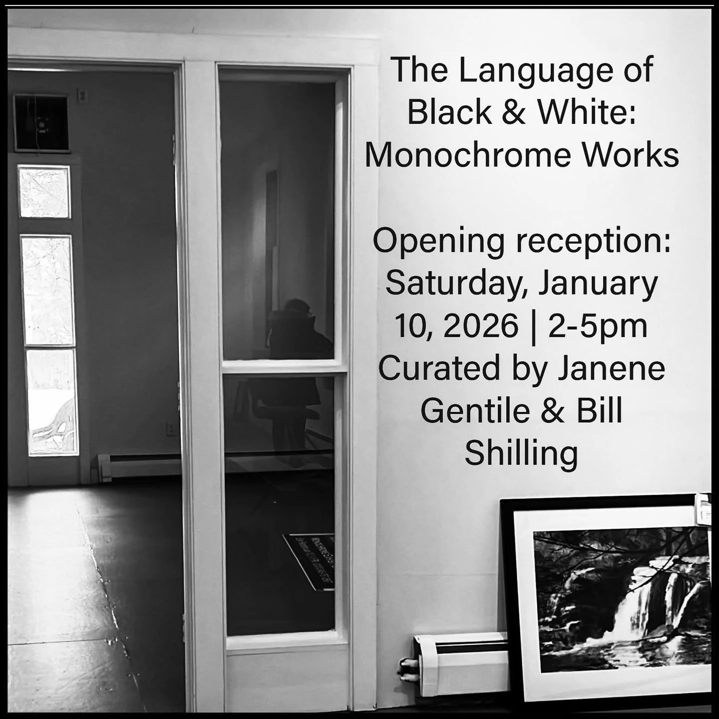 #TAG #Tivoli #galleryopening #Hudson Valleryartist  The Language of Black &amp; White: Monochrome Works

Opening reception: Saturday, January 10, 2026 | 2-5pm
Curated by Janene Gentile &amp; Bill Schilling