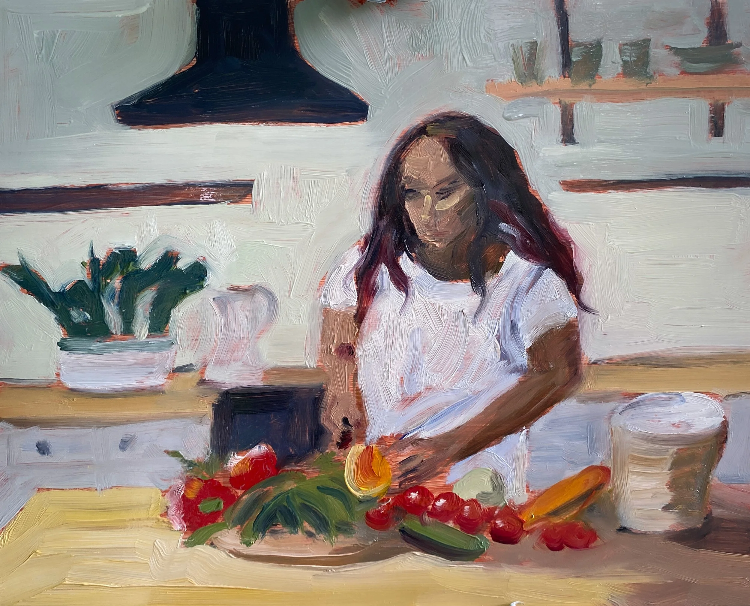 In the Kitchen, oil on panel, 8 x 10 in.
