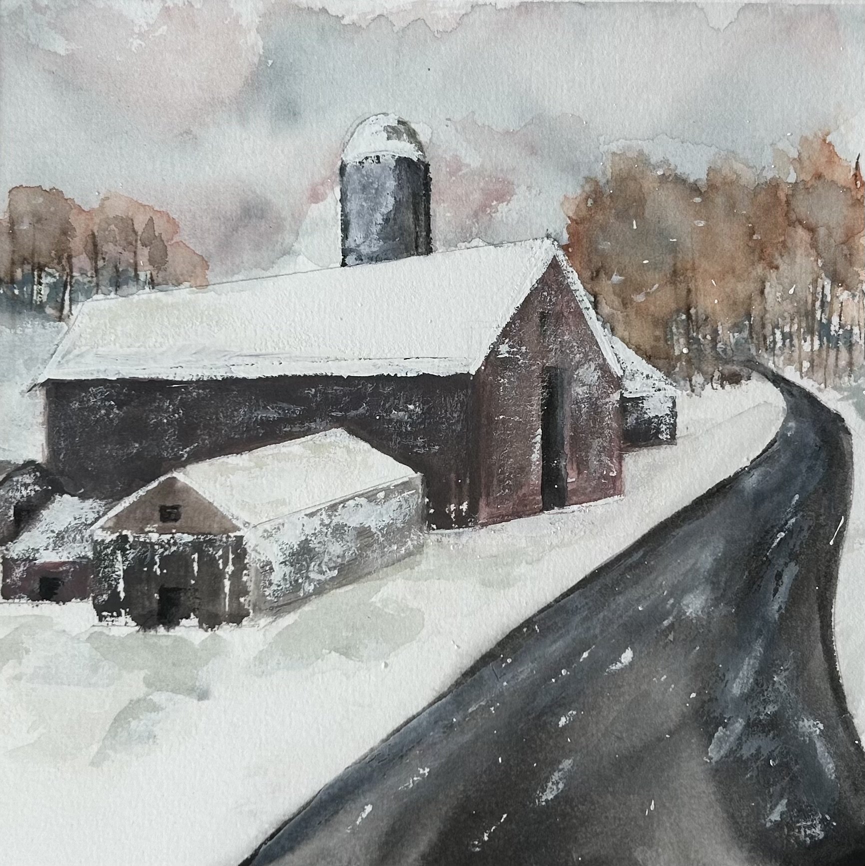 Rhinebeck Barn, watercolor, 6.5 x 6.5 in.