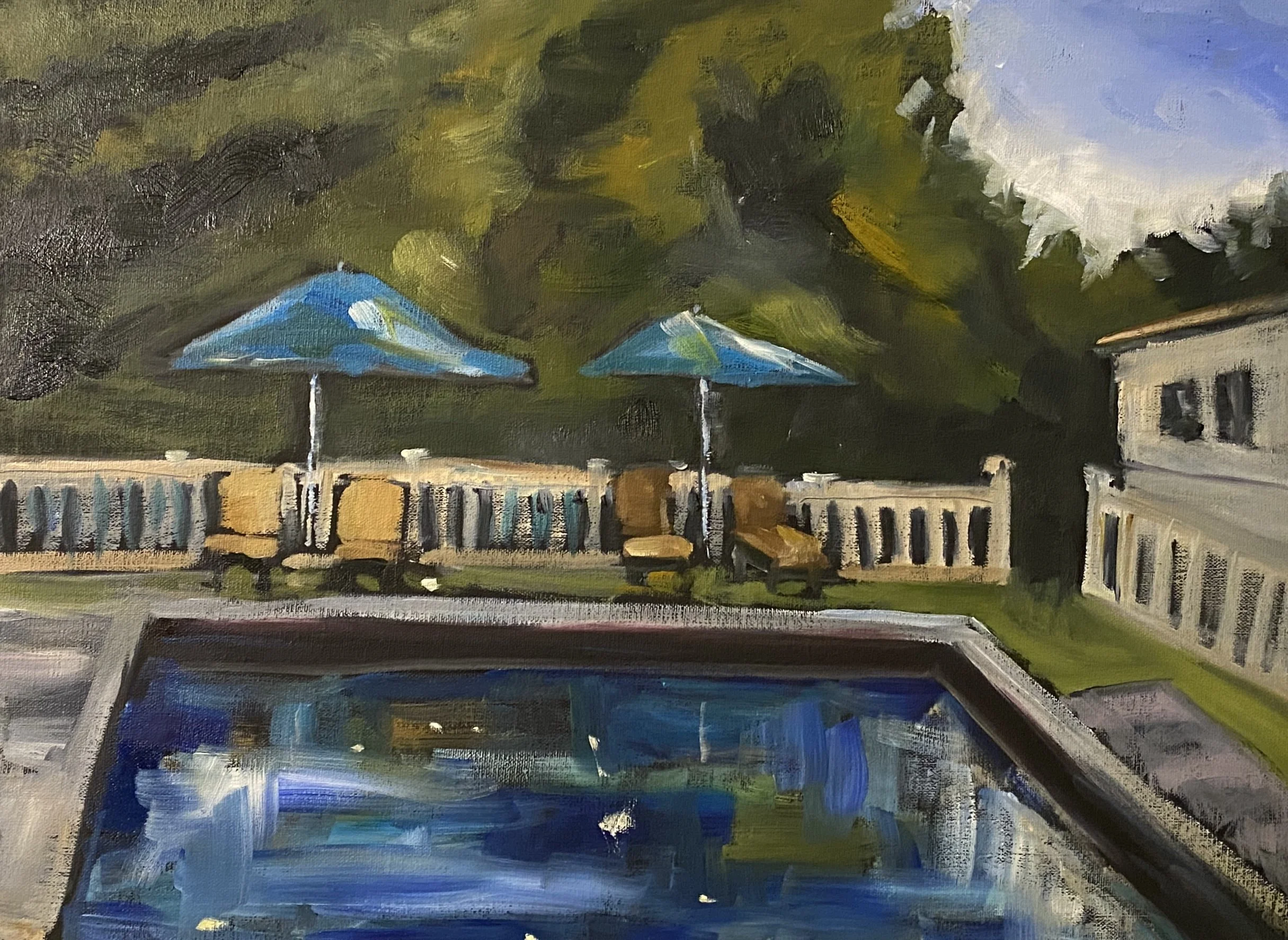 Poolside, oil on panel, 12 x 16 in.