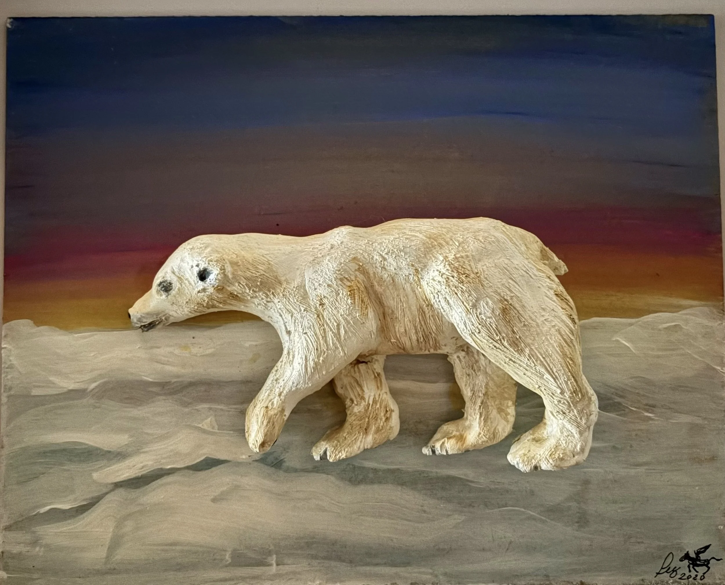   Polar bear, acrylic and clay, 11 x 14 in.