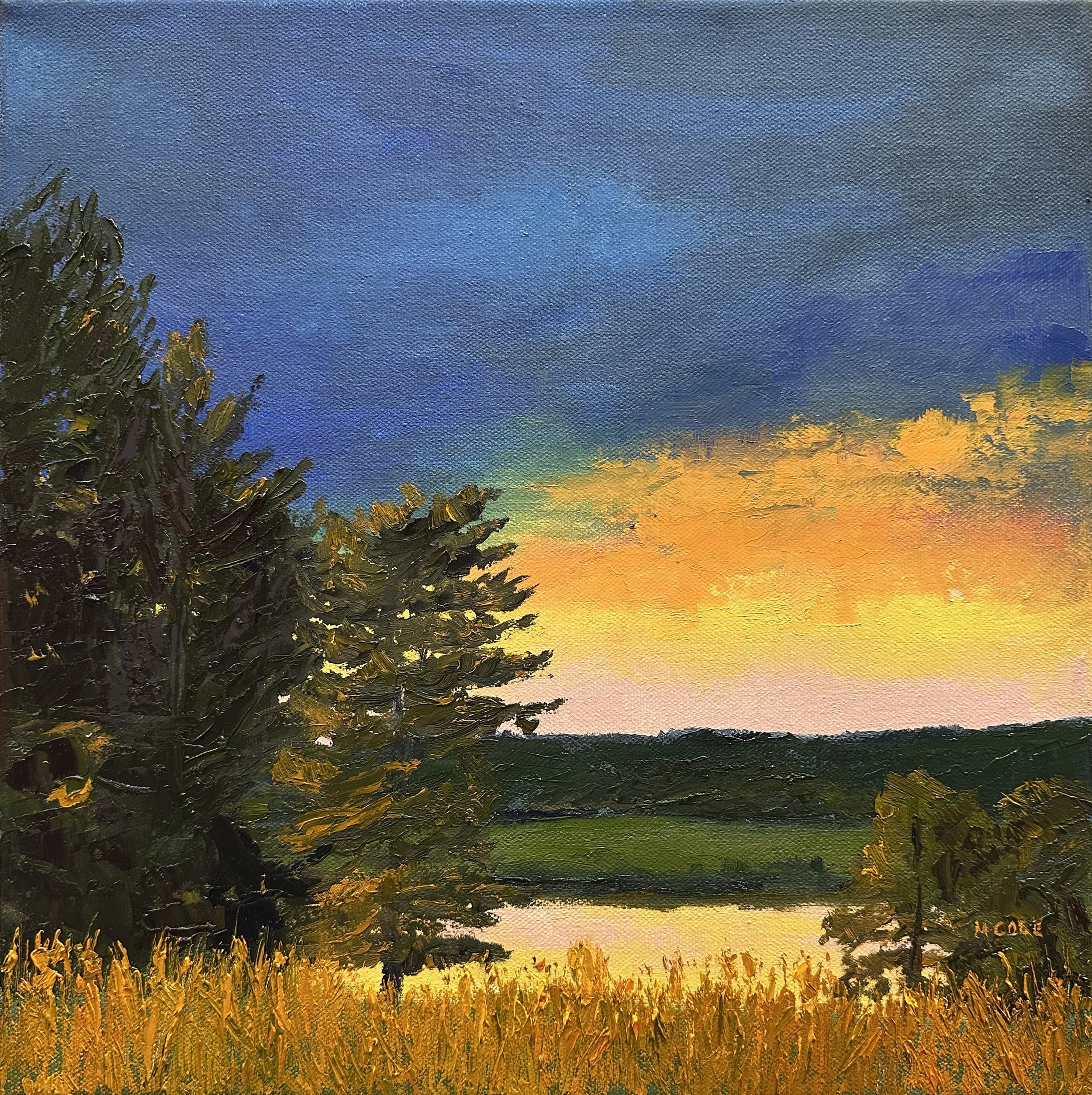 Sunset View on Northern Boulevard, oil on canvas, 14 x 14 in.