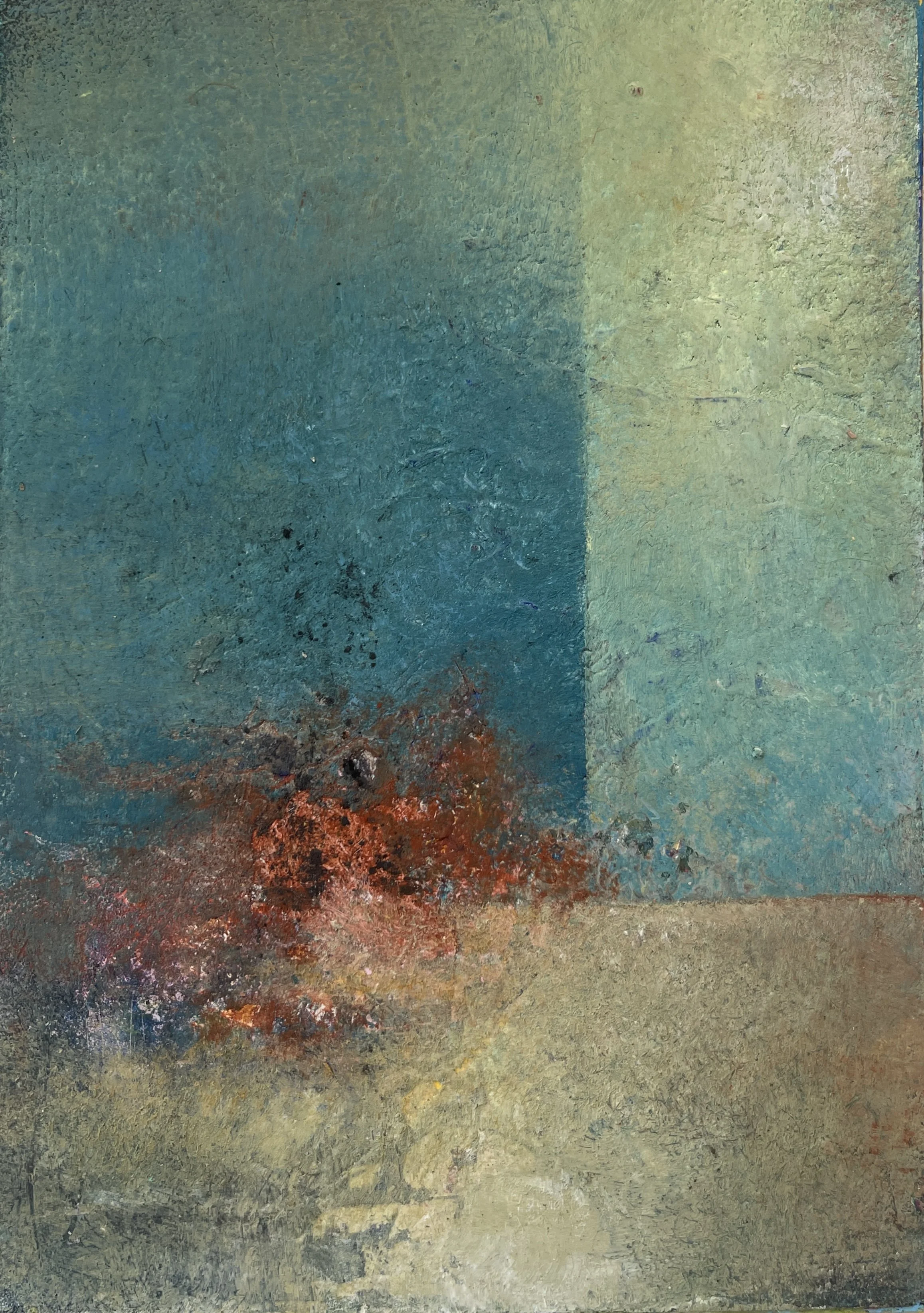 Prèsence silencieuse, oil and cold wax, 5 x 7 in.