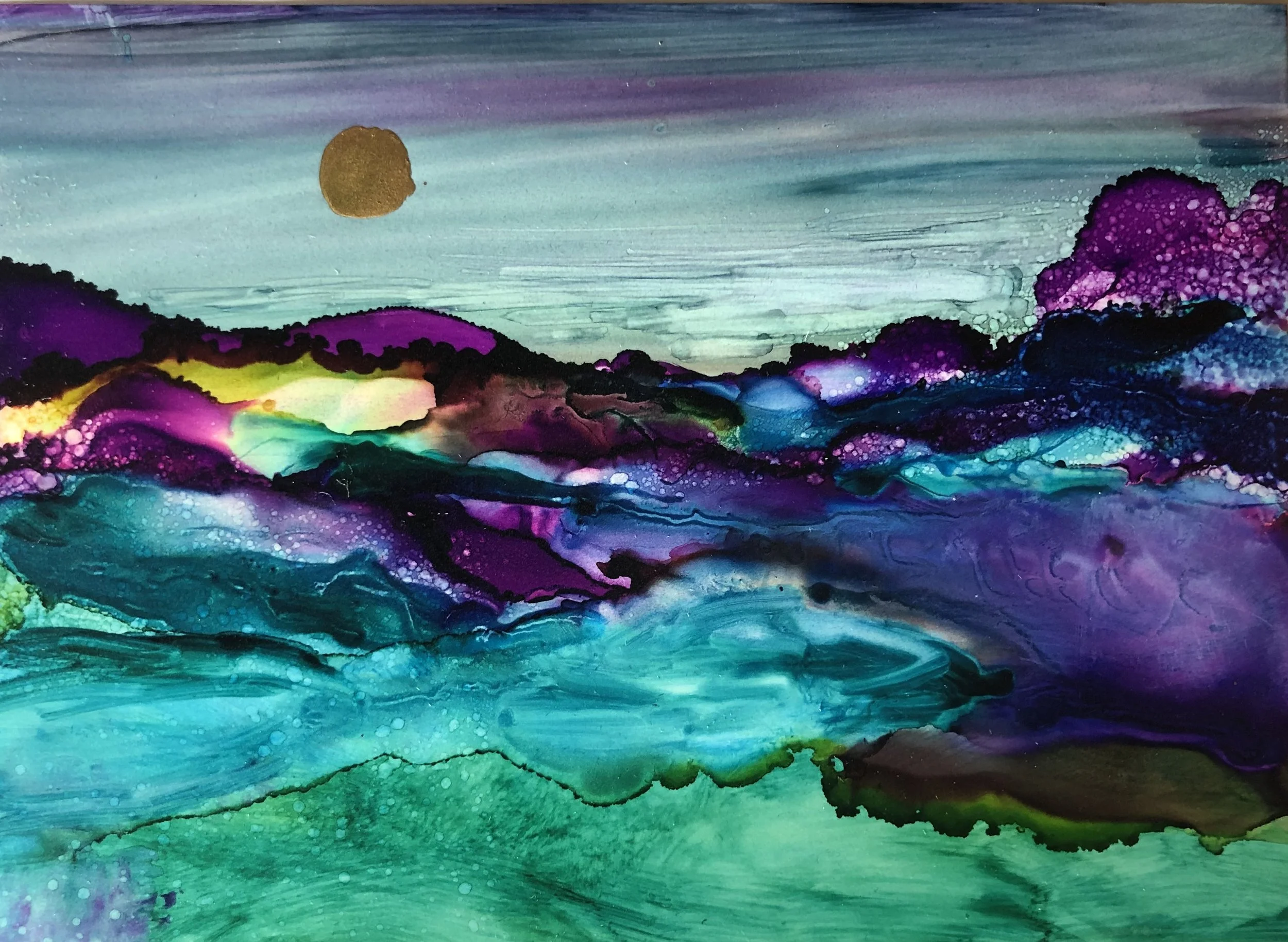 Incoming, alcohol ink on yupo, 12 x 10 in.