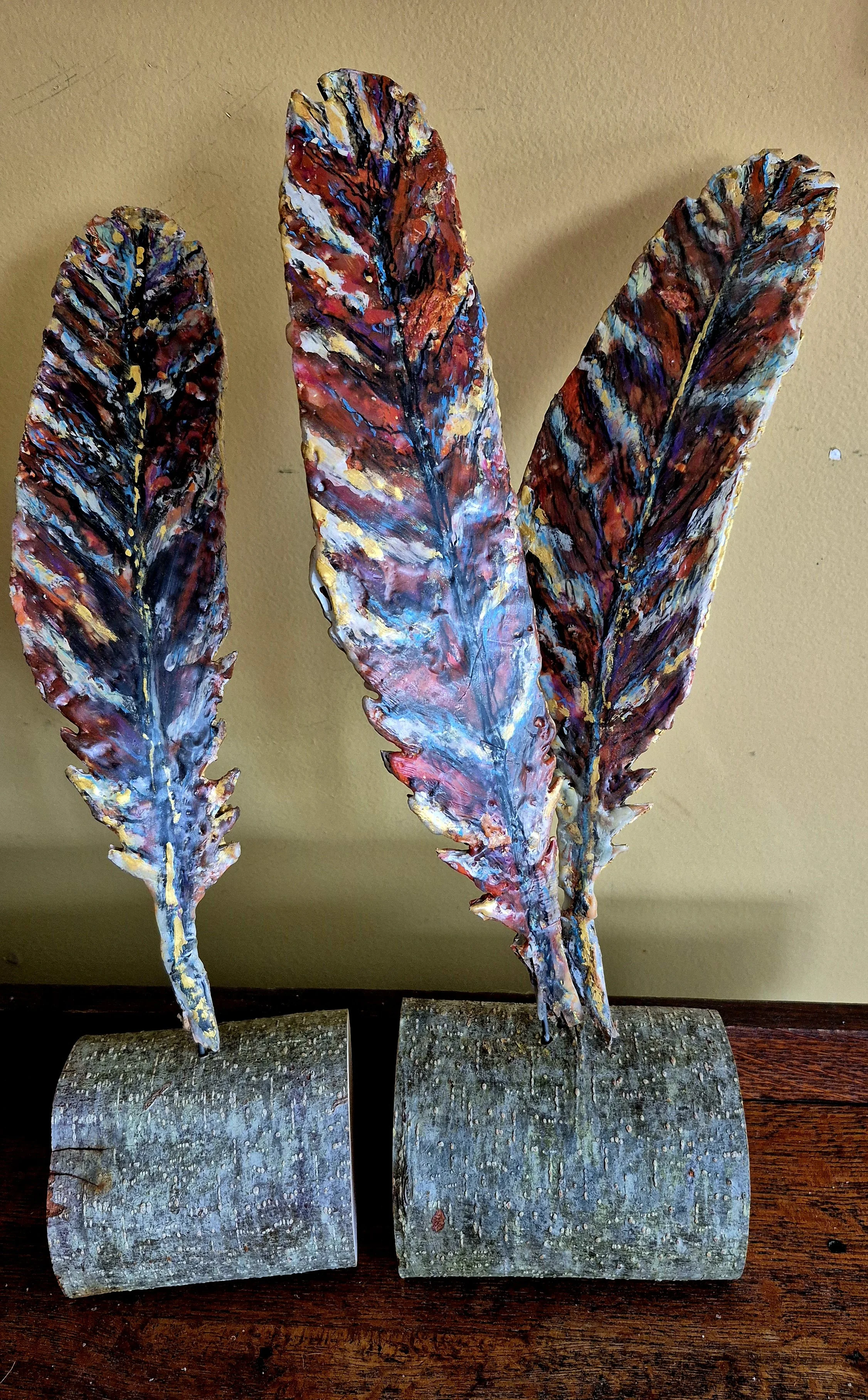 Feathers, encaustic on paper, 18 in.