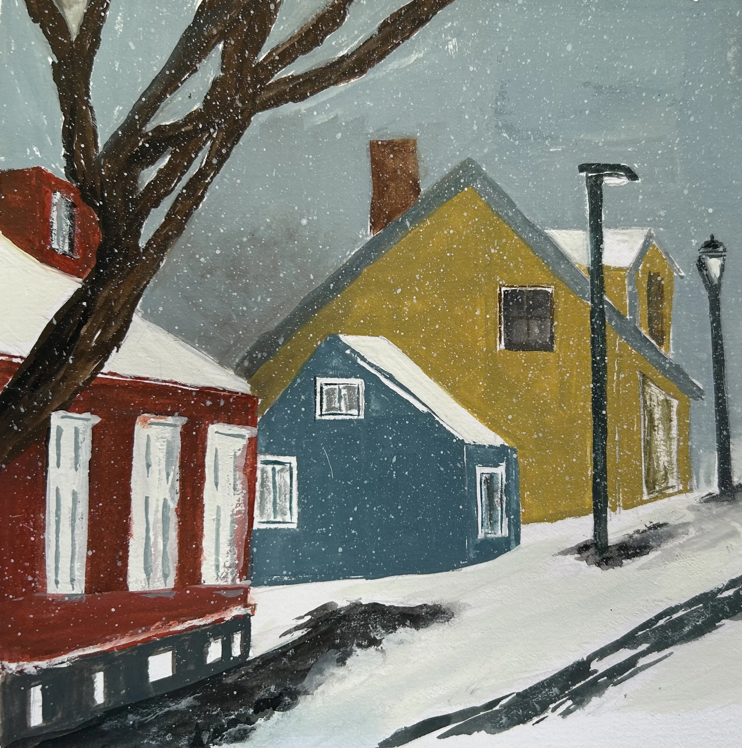 Icelandic Houses, gouache, 6.5 x 6.5 in.