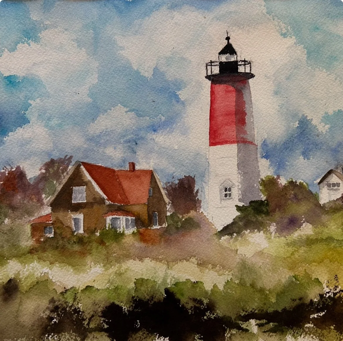 Nauset Lighthouse Cape cod, watercolor, 9 x 8 in.