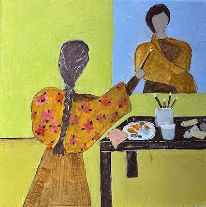 Artist at Work, Acrylic paint, 10 x 10 in.