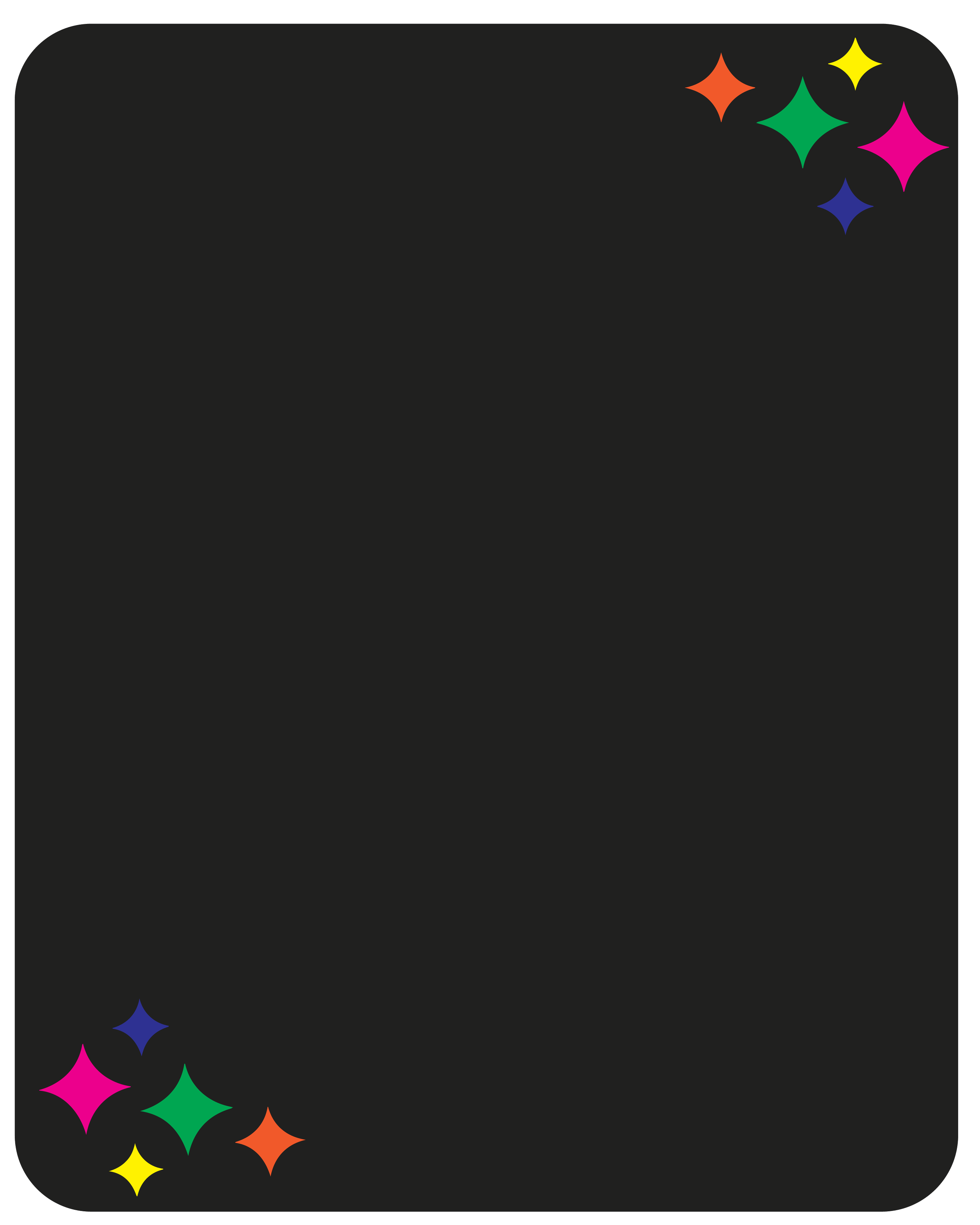 Colorful star-shaped confetti scattered on a black background.