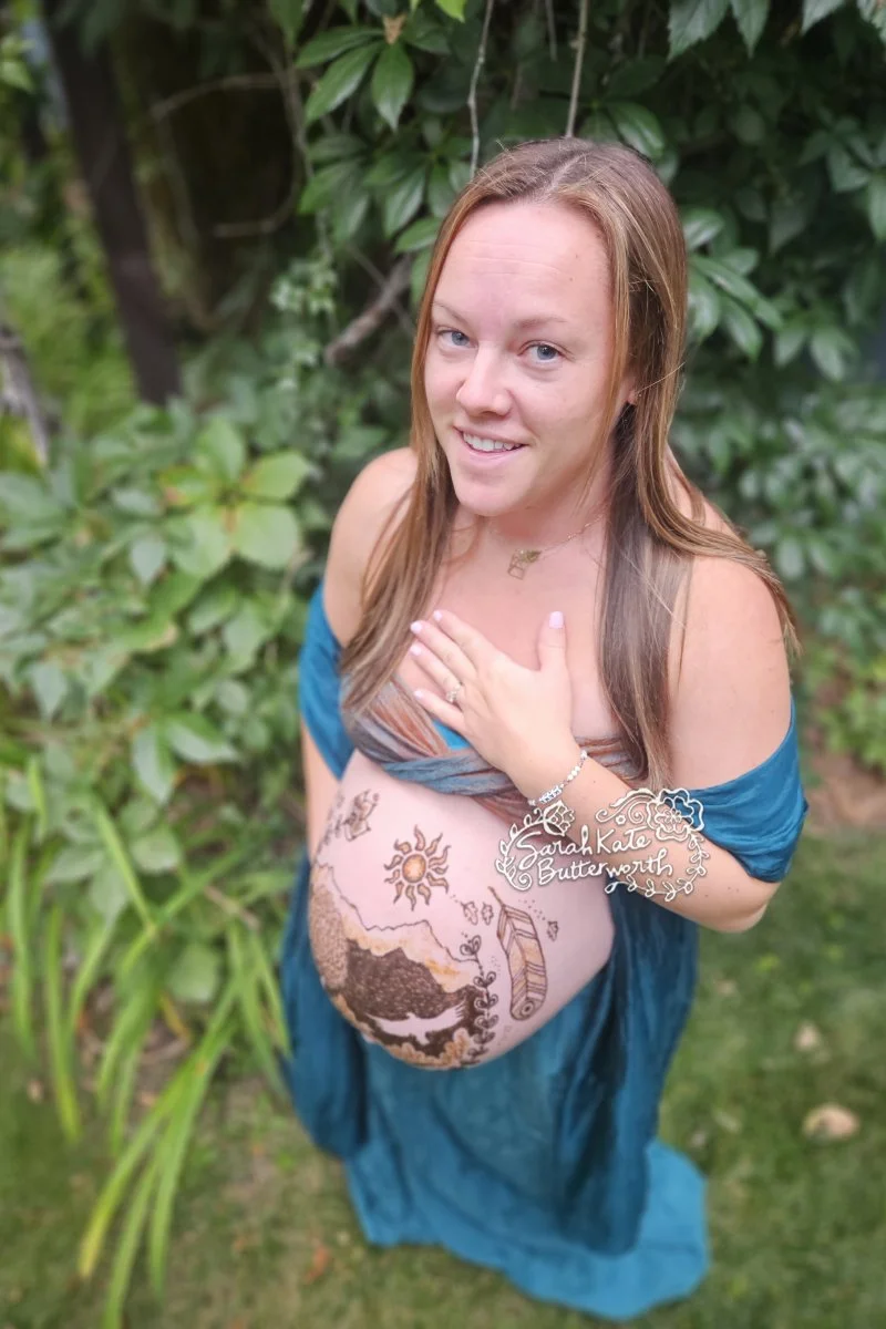#sacredsymbols #eagle #bear #growingfamily #tree #magic #allnaturalhenna  #celebratelife #pregnantlife #pregnantbelly #uniquehenna #pregnancyhenna #maternityhenna #bellybump #prenatal