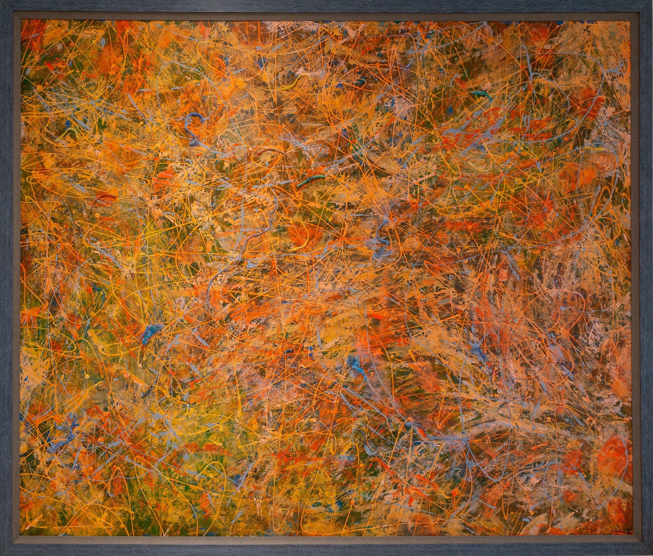 acrylic with recycled fishing nets on canvas.
73 x 86 in
