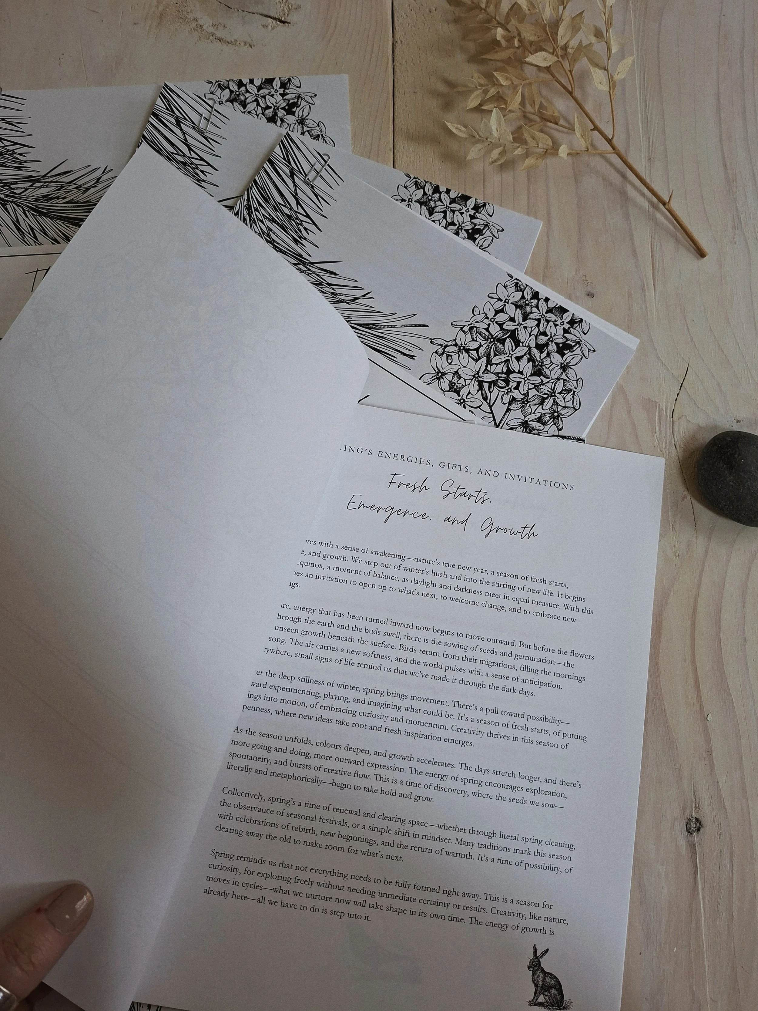 The Seasonal Creator Almanac open to a page of text.