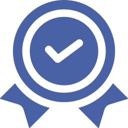 A badge with a checkmark inside a circle, symbolizing approval or verification.