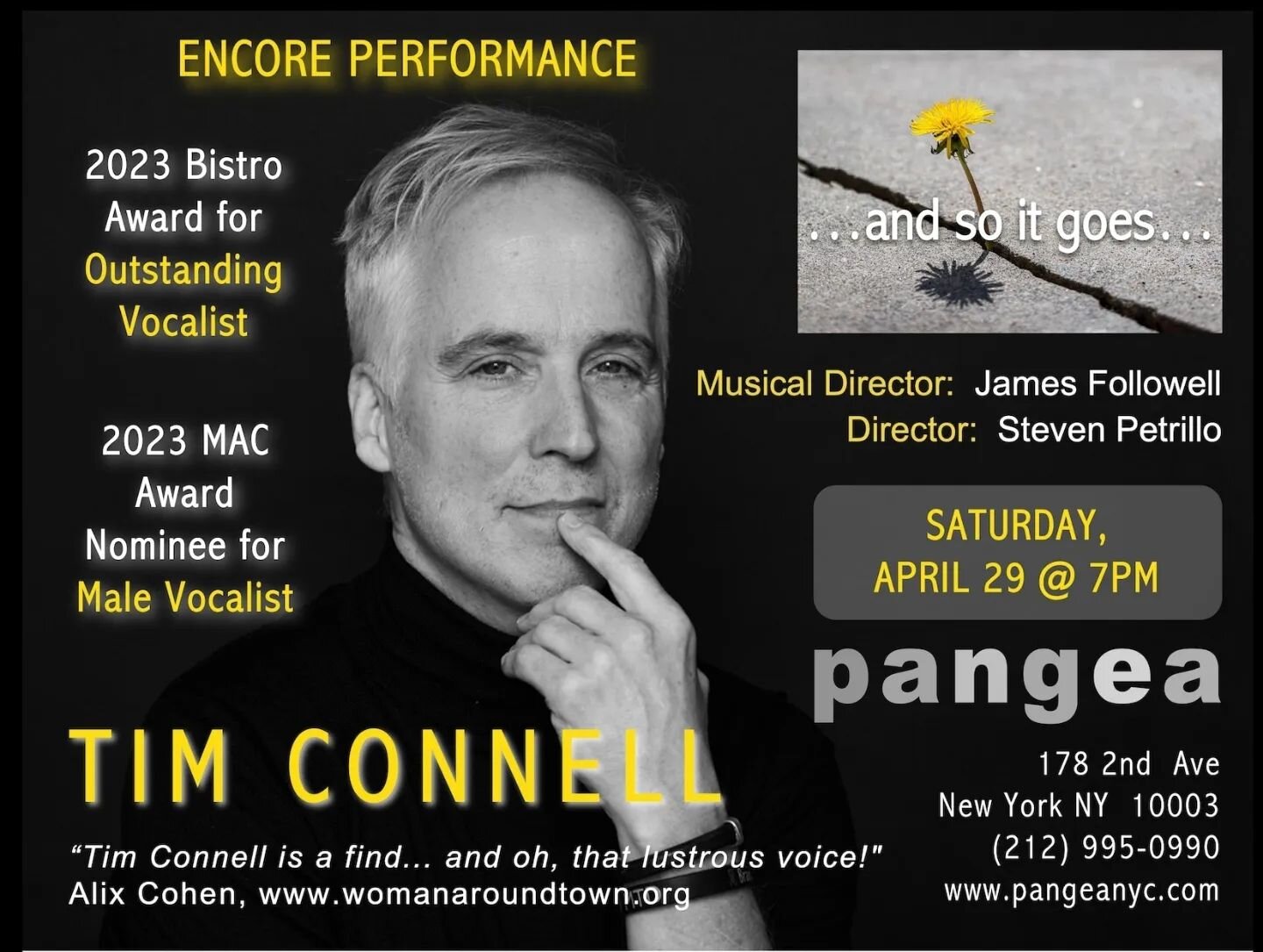 ... happening this Saturday eve ... link for tkts in comments...

&quot;Tim's engaging, unselfconscious storytelling made each song come alive with subtlety, wit, and absolute honesty.&quot; 
- Broadway Actor, Hal Robinson