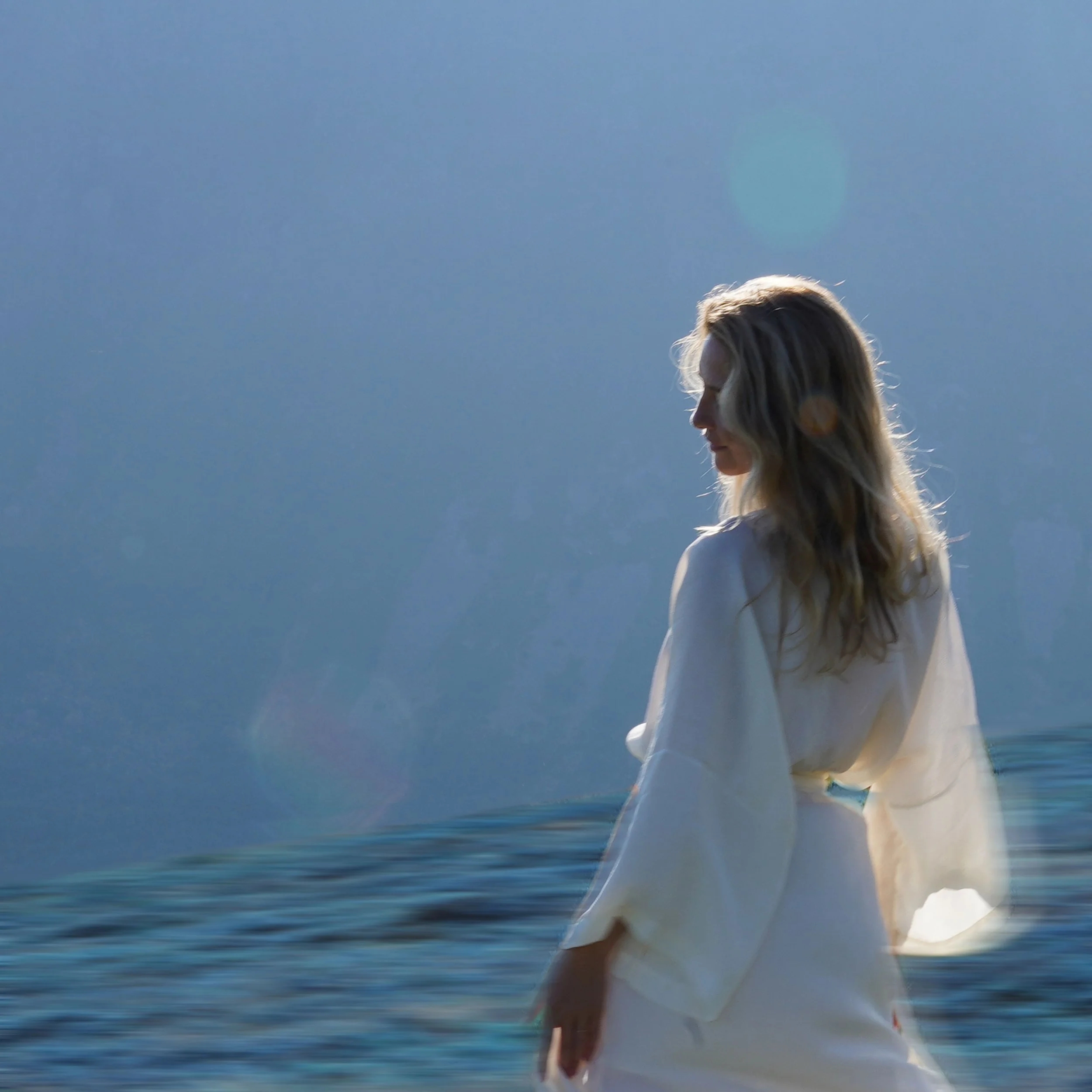 MONNI label kimono wrap dress in ivory, modelled by Monique Jansen and photographed by PIANIKA