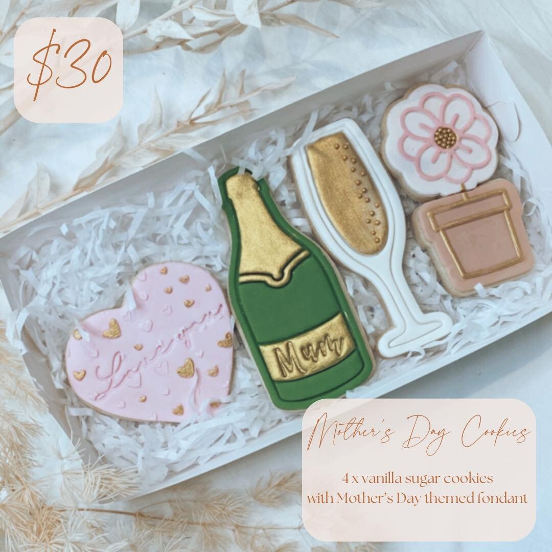 CHEERS to you, Mum 💕 celebrate your Mum, Grandma, MIL, Step Mum or just a special someone in your life this Mother&rsquo;s Day with this sweet box of handmade sugar cookies! All neatly packaged and tied with a bow so all you have to do is order and 