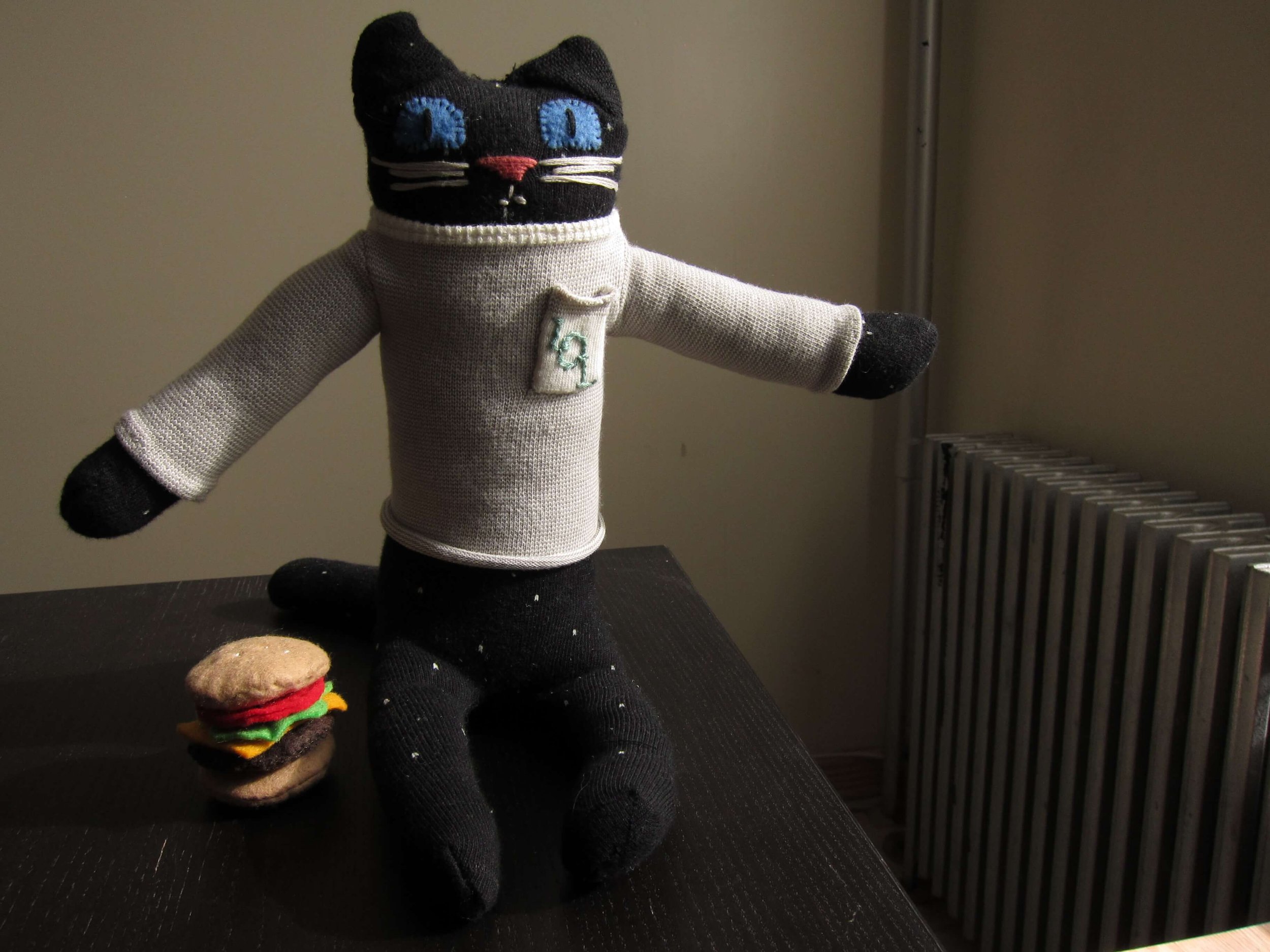 LolCat sock doll and felt Cheezburger, baby gift for a friend