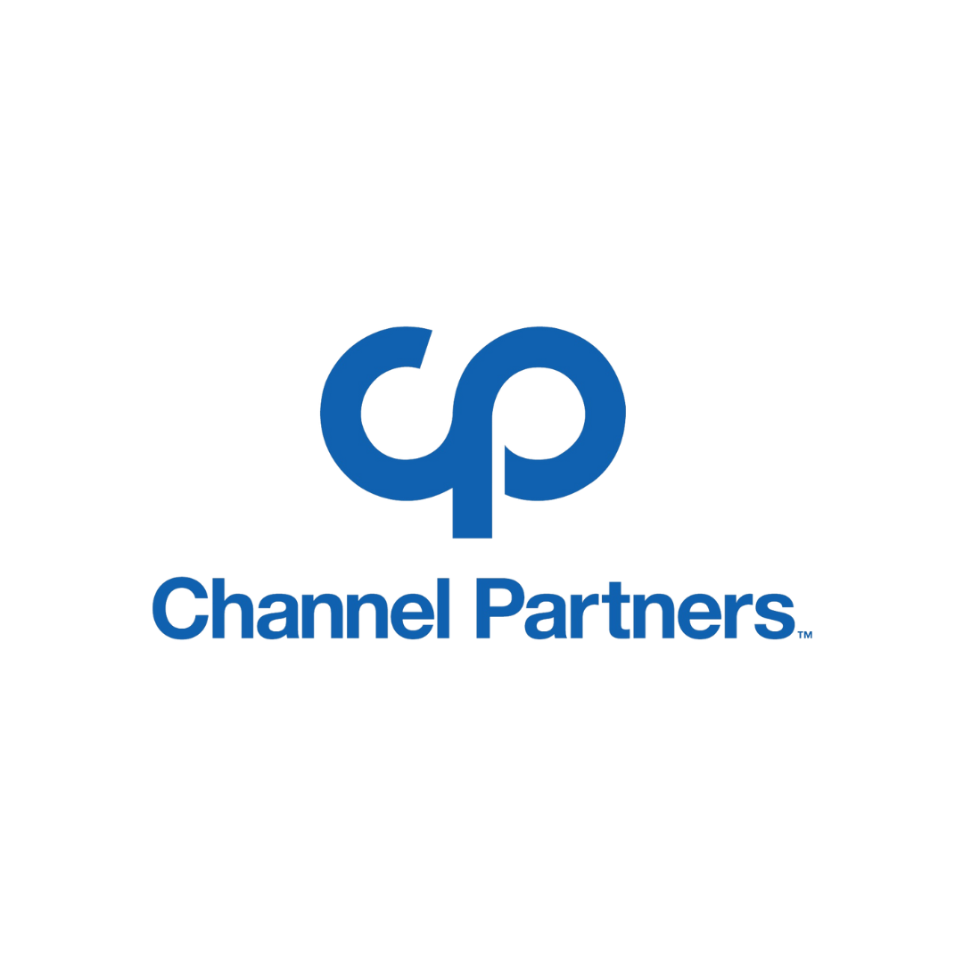 Channel Partners logo in blue with an abstract symbol above the text