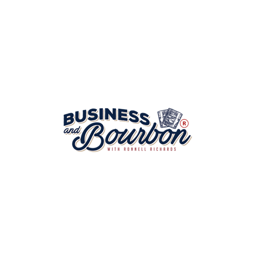 Logo for Business and Bourbon featuring stylized text and a small illustration of bourbon cards.