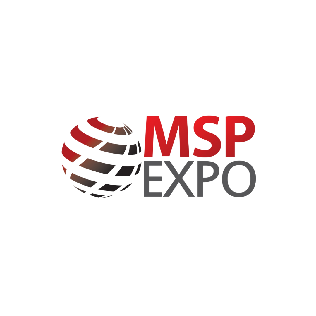 Logo for MSN Expo featuring a globe made of black and gray squares with the text "MSP EXPO" in bold red and black letters.