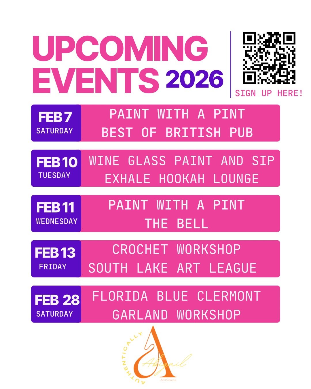 ✨ Upcoming art workshops ✨

February is full of chances to slow down, make something with your hands, and spend an evening creating in good company. From paint and sip to garland making and crochet, each workshop is a little pocket of creativity, lau