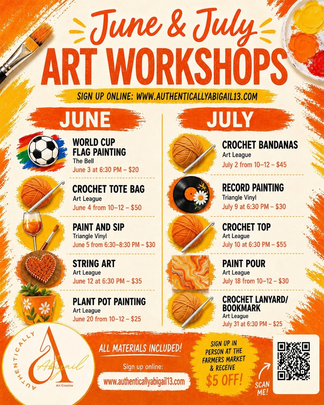 Summer is packed with creativity and I&rsquo;m so excited for these June &amp; July workshops ☀️🎨🧶

From painting and paint pours to crochet projects, string art, plant pots, and more, there&rsquo;s something for everyone to create this season! Whe