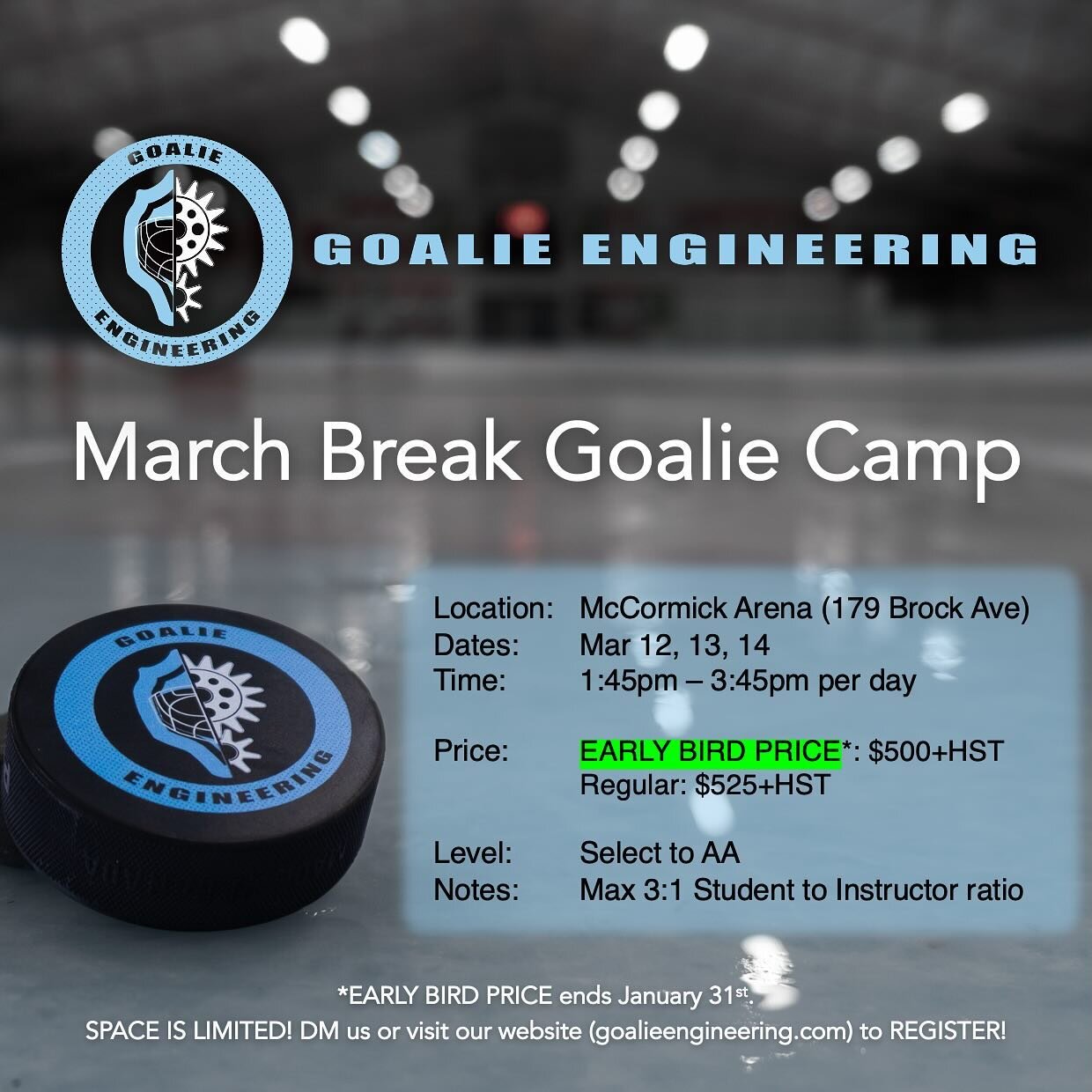 Our winter break camps were such a hit with our goalies that we are putting together another camp for March Break! Thank you for the continuous support - we cannot do this without you.
.
Register and train with us to unlock your potential and take yo