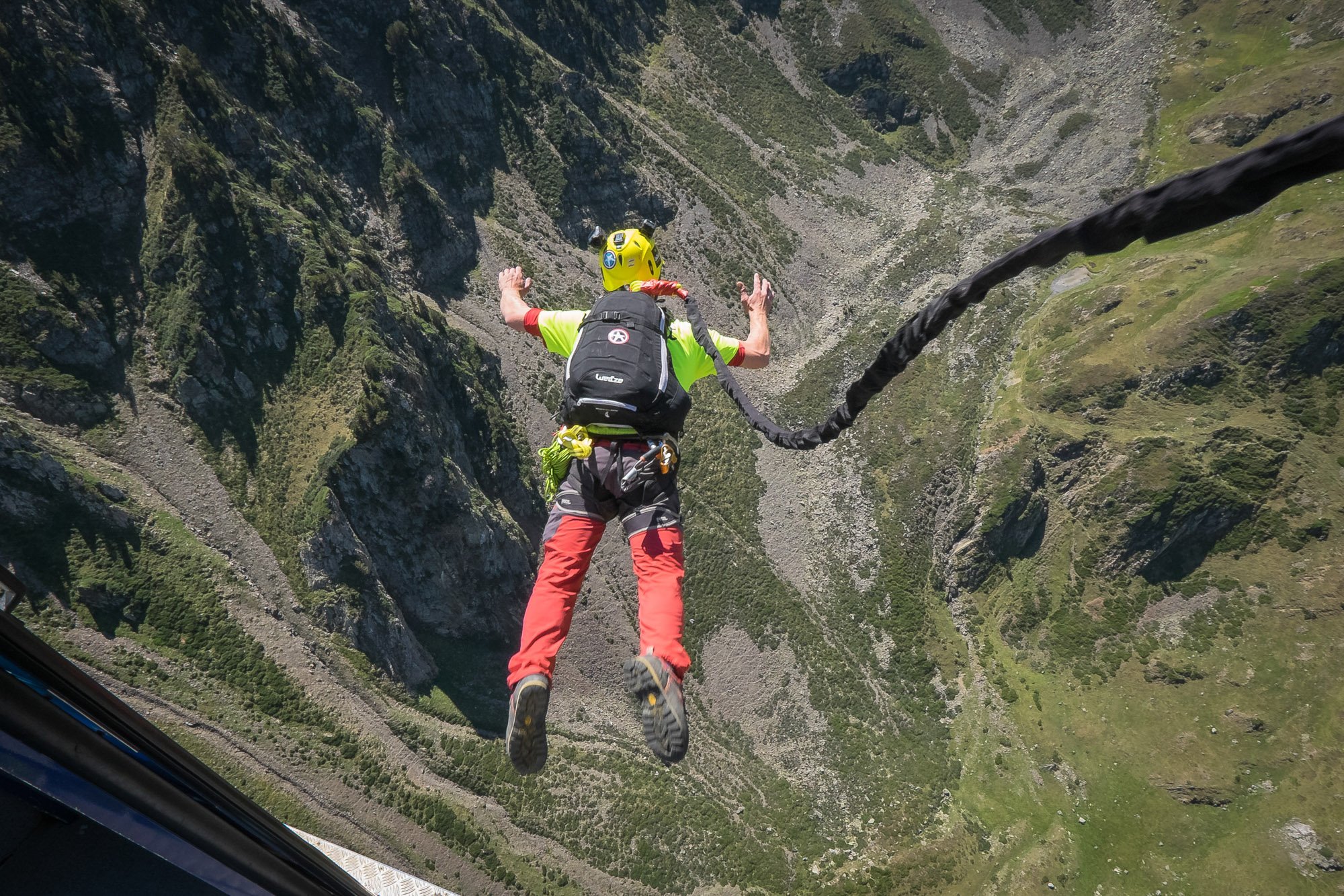 France - Extreme sports - Rope jump on the pic du midi with pyre