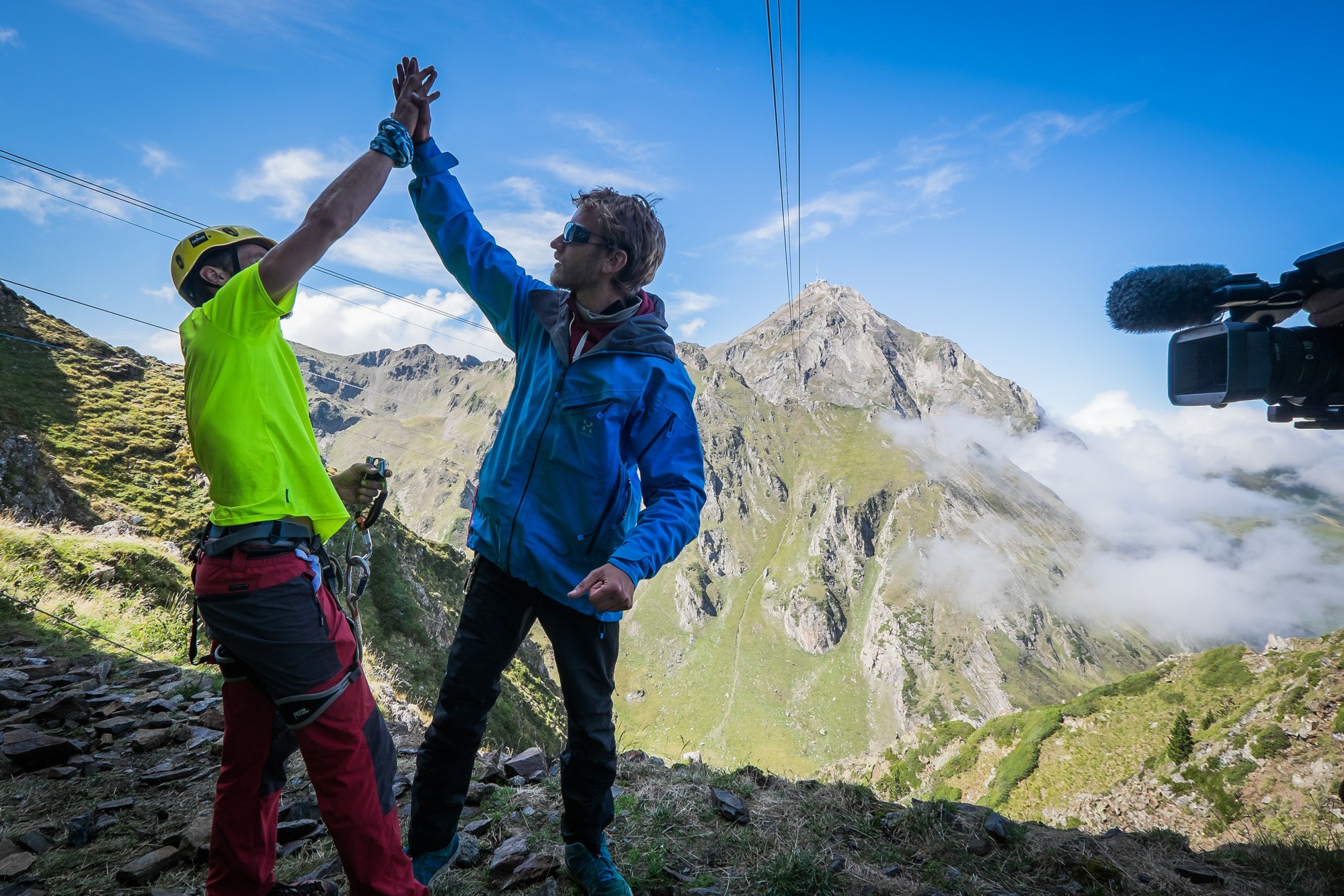 France - Extreme sports - Rope jump on the pic du midi with pyre