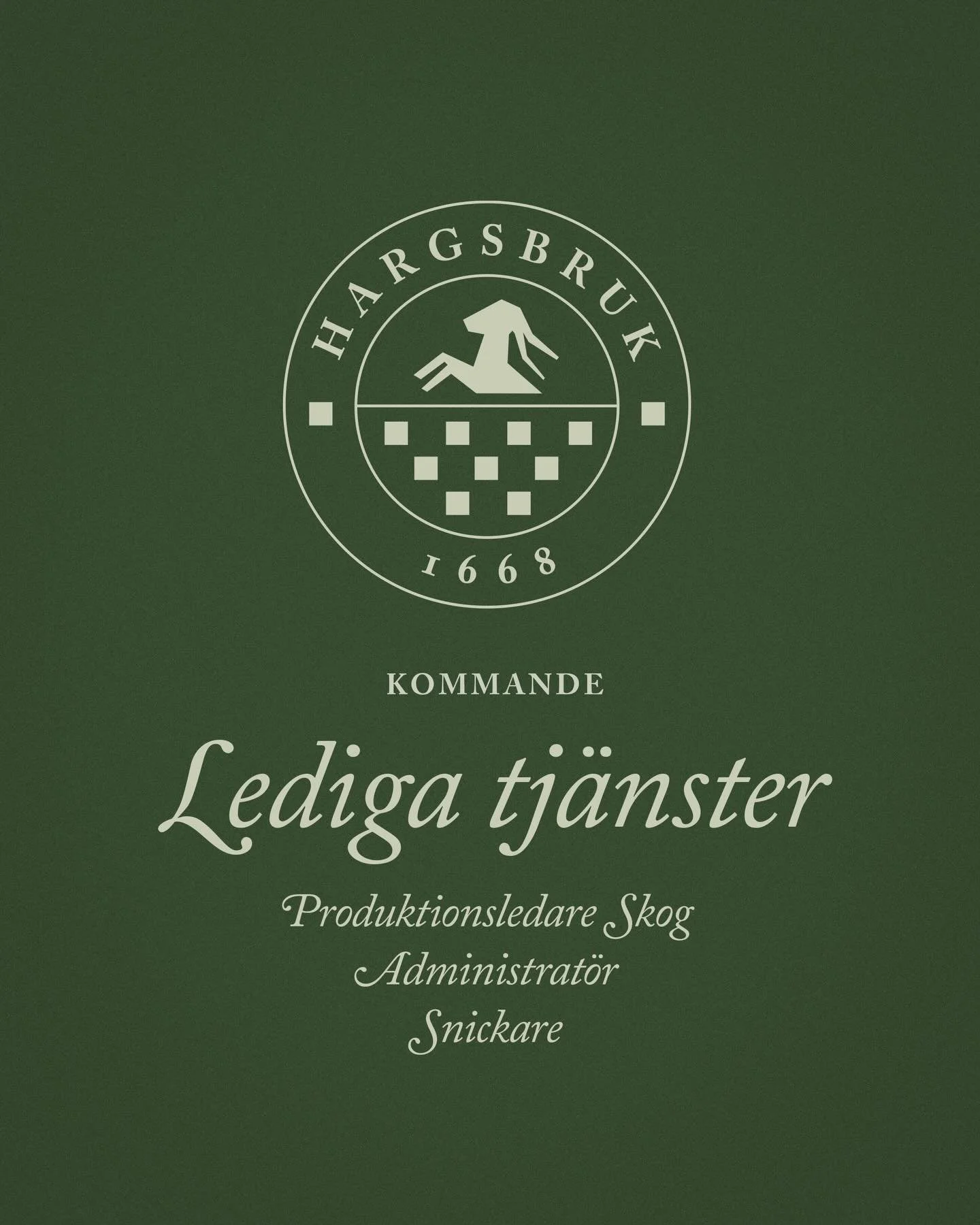 Vi s&ouml;ker nya medarbetare! Under h&ouml;sten kommer vi att anst&auml;lla till tre tj&auml;nster p&aring; Hargs Bruk. P&aring; v&aring;r hemsida kan du l&auml;sa mer om tj&auml;nsterna samt hitta kontaktinformation.
