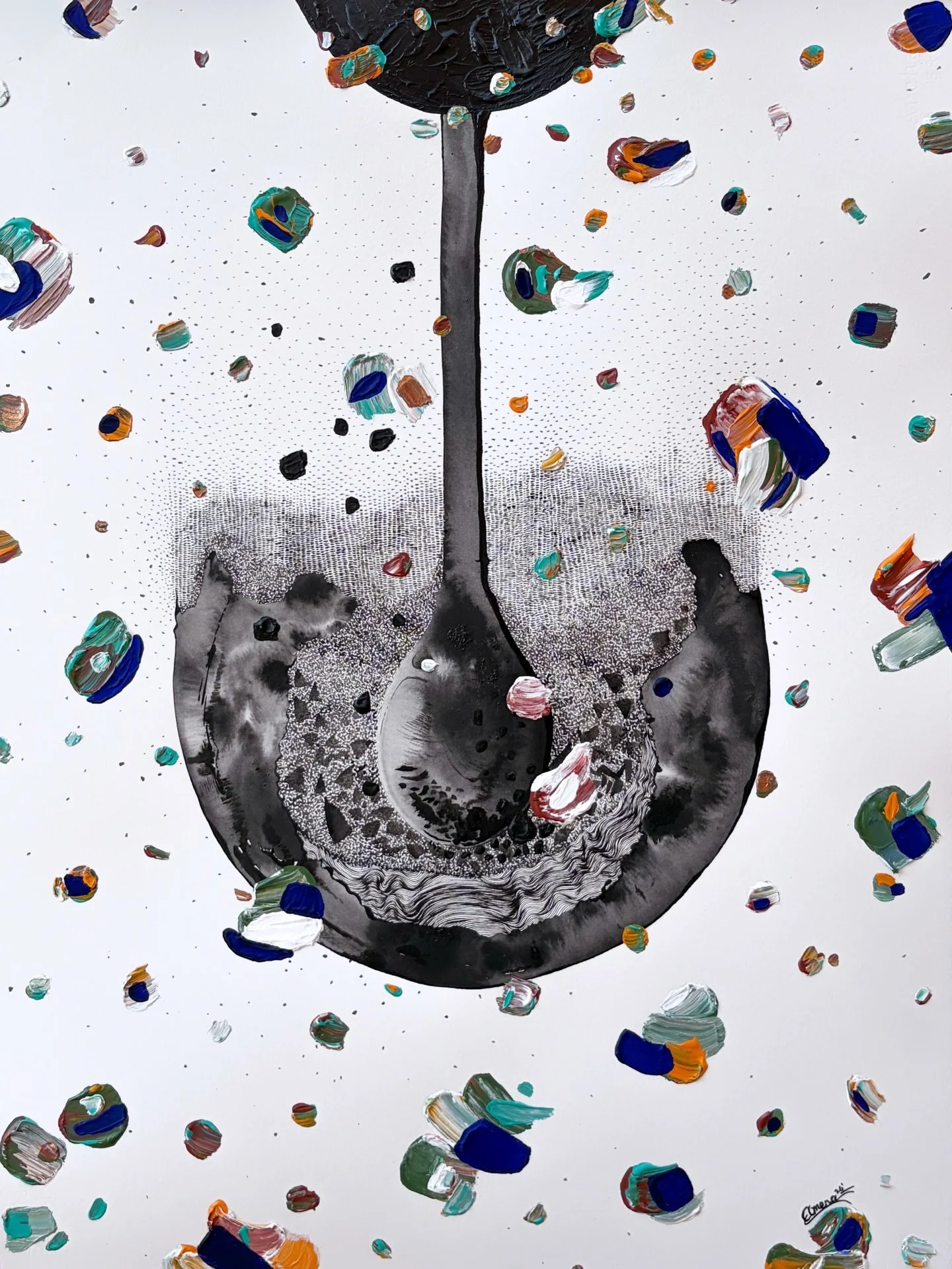 These marks emerged slowly - first absorbing, staining, and delicate.  Transitioning from one material to@the next and resisting the surface&mdash;mirroring the way memory shifts between clarity and erosion. The interplay of control and chance become