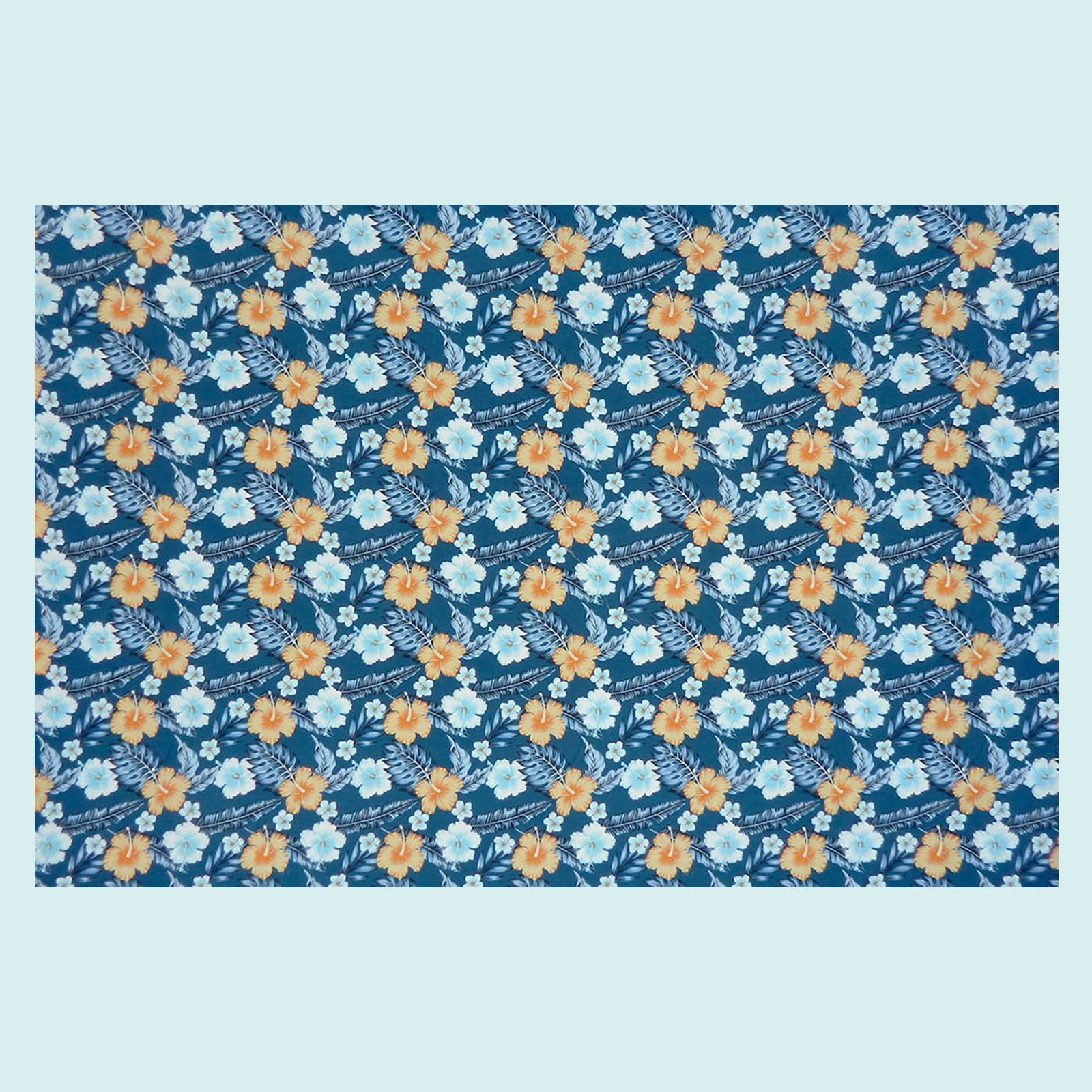 Paréo bleu hibiscus et feuille || PAC077