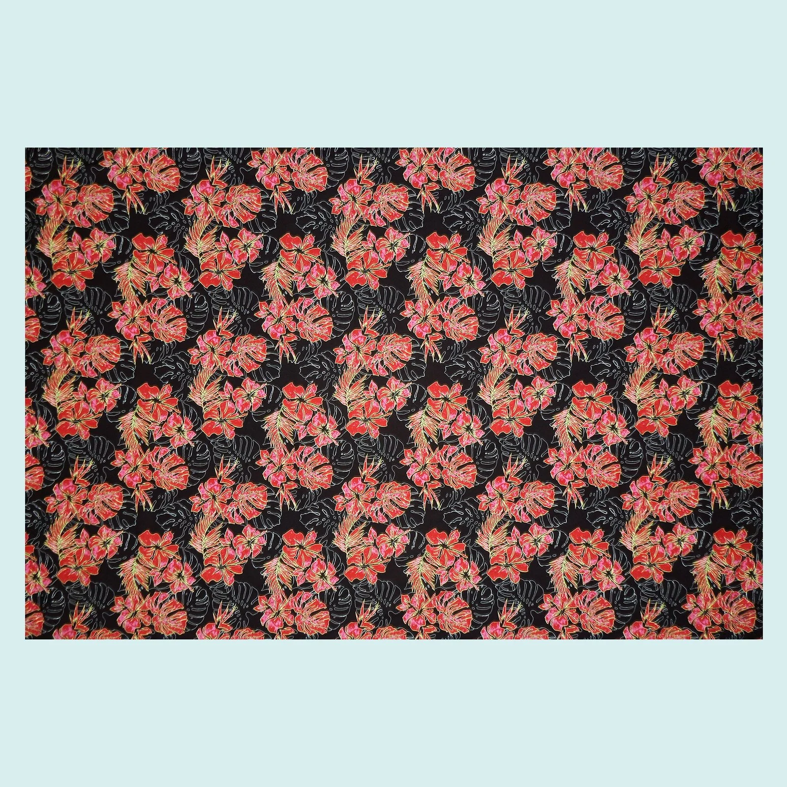 Paréo noir hibiscus stylisé || PAC069