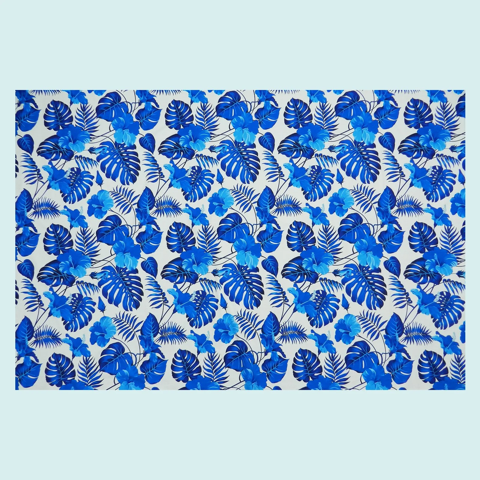 Paréo blanc feuillages hibiscus bleu indigo || PAC048