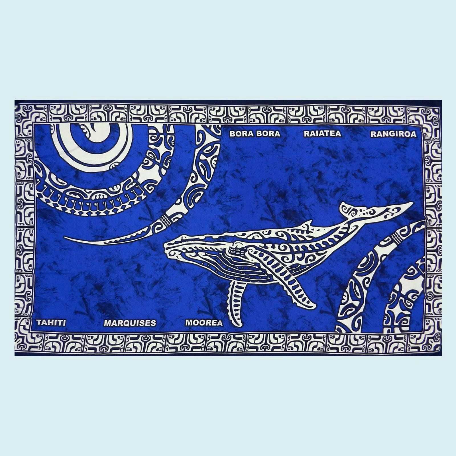 Paréo bleu baleine motif maohi || PAV031