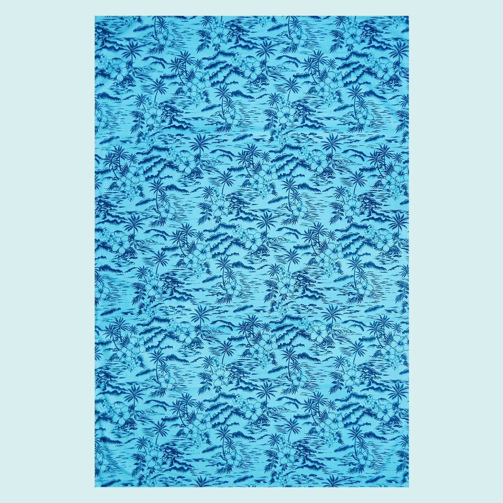 Tissu bleu hibiscus ile et cocotier || TIC089