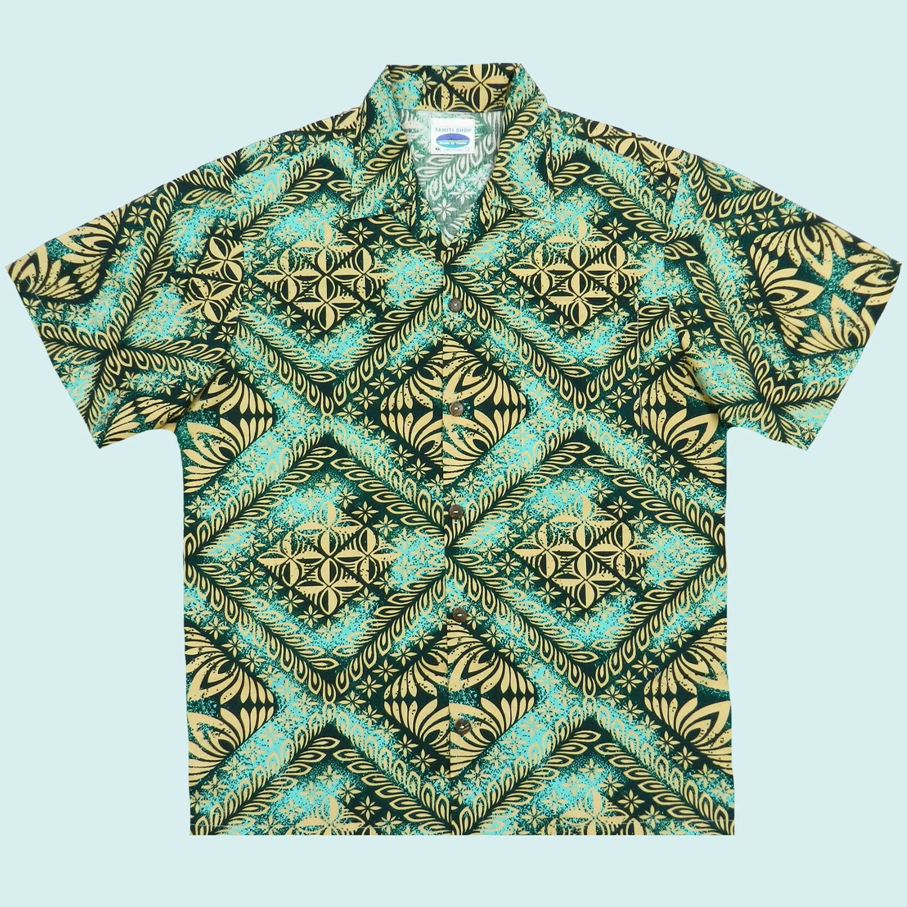 Chemise vert émeraude motif tapa || CHE058