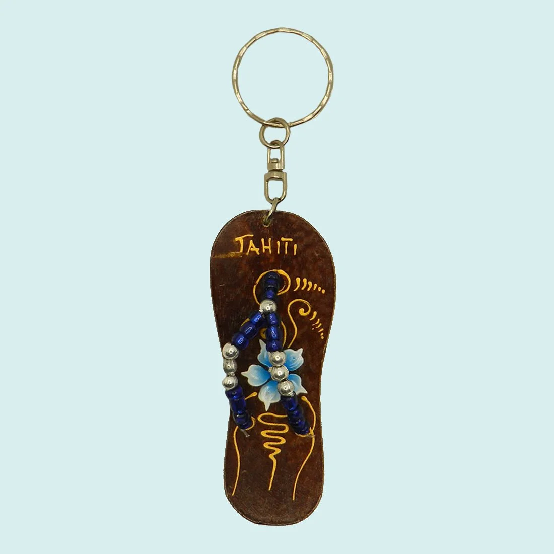 Porte clefs en bois savate tipanier bleu || CUP040