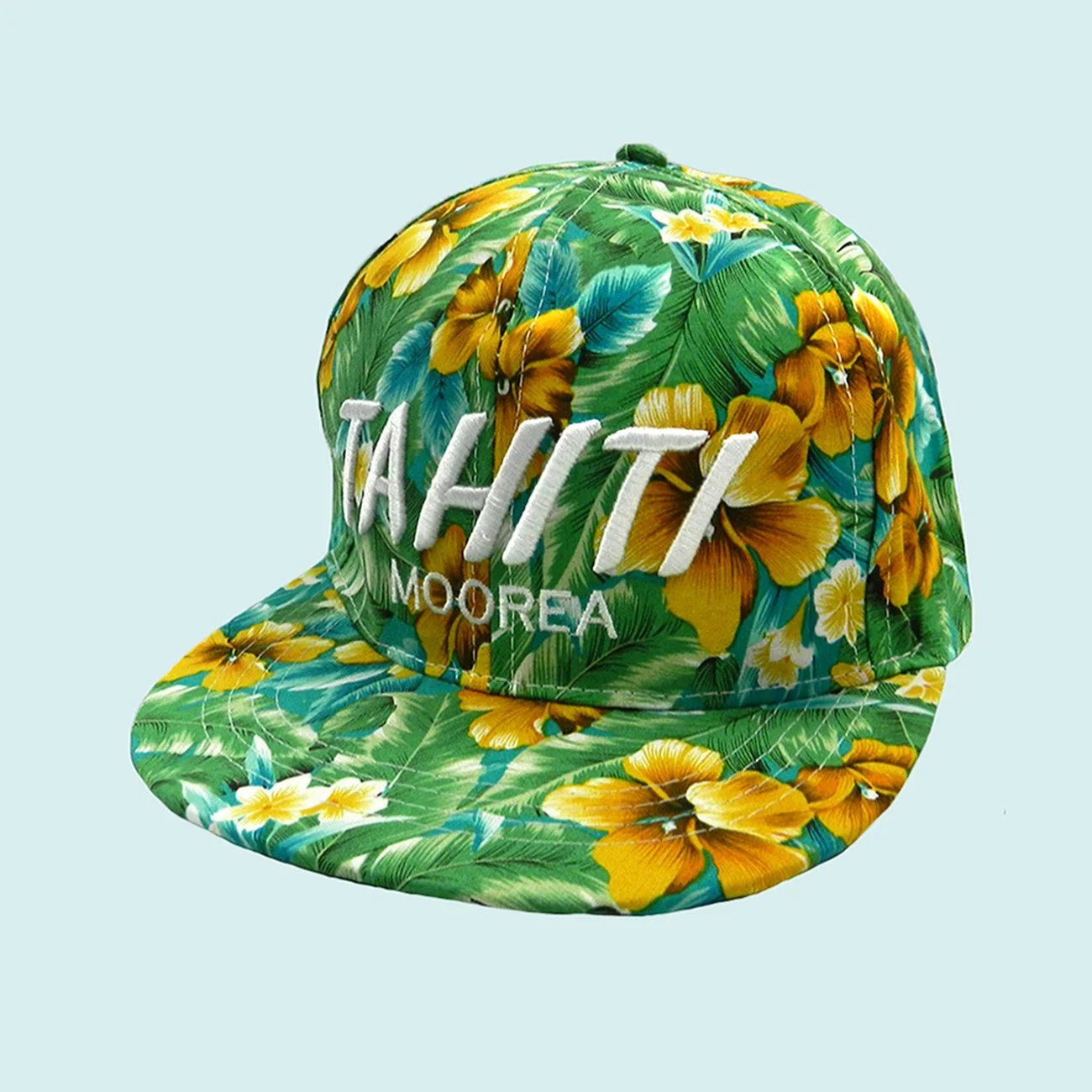 Casquette verte hibiscus et Tahiti || CAS013